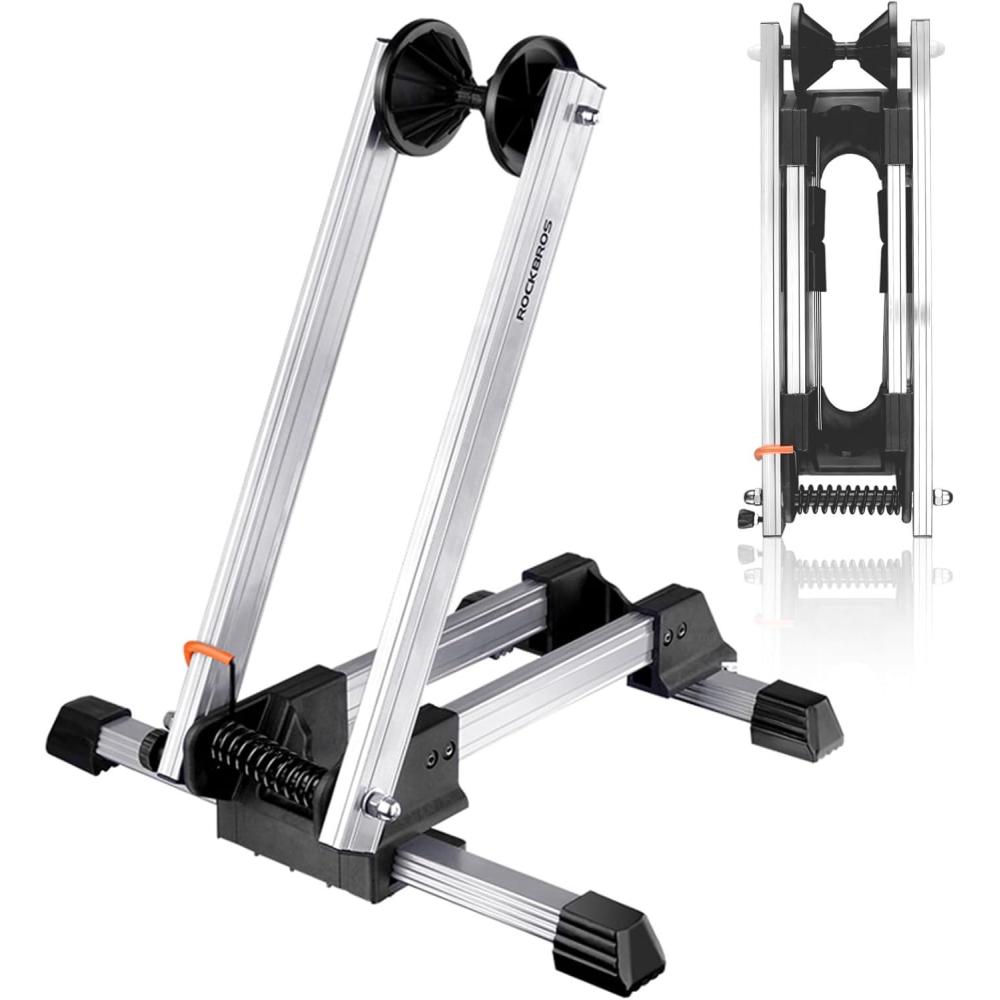 imageROCKBROS Foldable Bike StandPortable Floor Rack for Road MTB Gravel amp City Bikes Lightweight Indoor Parking Wheel Holder for Apartment amp Garage Fits 2029 Wheels No Assembly BlackWhite