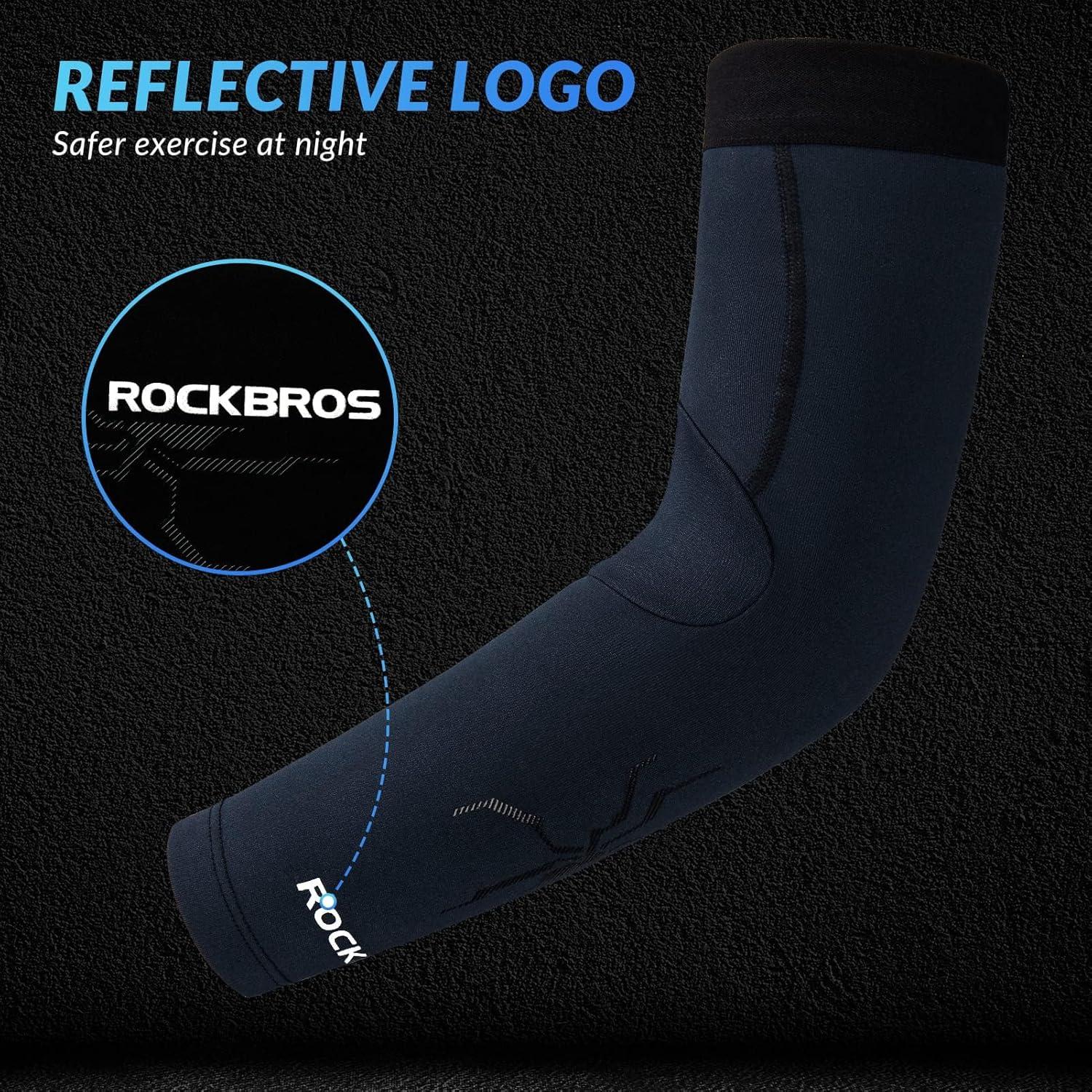 imageROCKBROS Arm Sleeves Cycling Arm Warmer with Ultimate Warmth MoistureWicking Flexibility and Suitable for Men and WomenBlue and Black