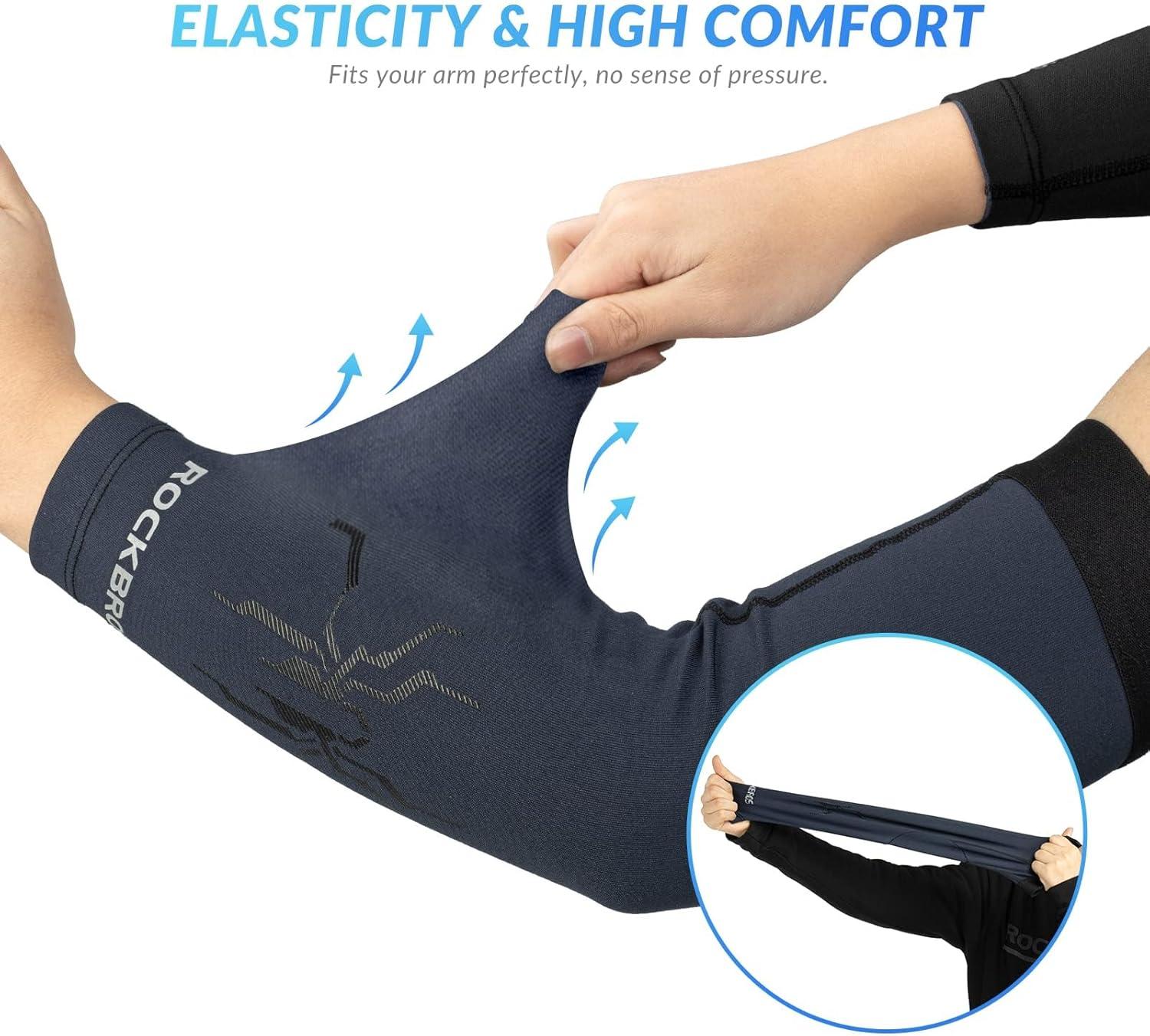imageROCKBROS Arm Sleeves Cycling Arm Warmer with Ultimate Warmth MoistureWicking Flexibility and Suitable for Men and WomenBlue and Black