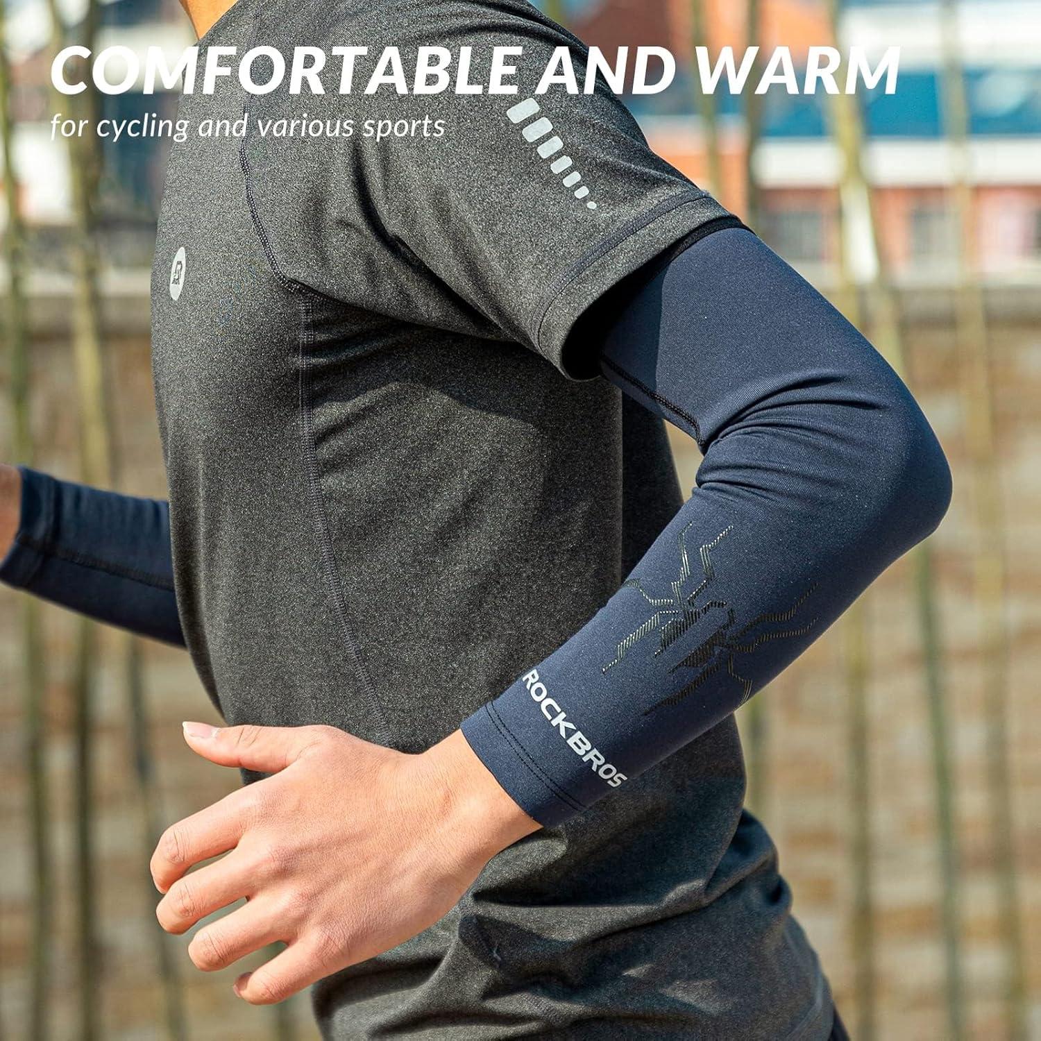 imageROCKBROS Arm Sleeves Cycling Arm Warmer with Ultimate Warmth MoistureWicking Flexibility and Suitable for Men and WomenBlue and Black