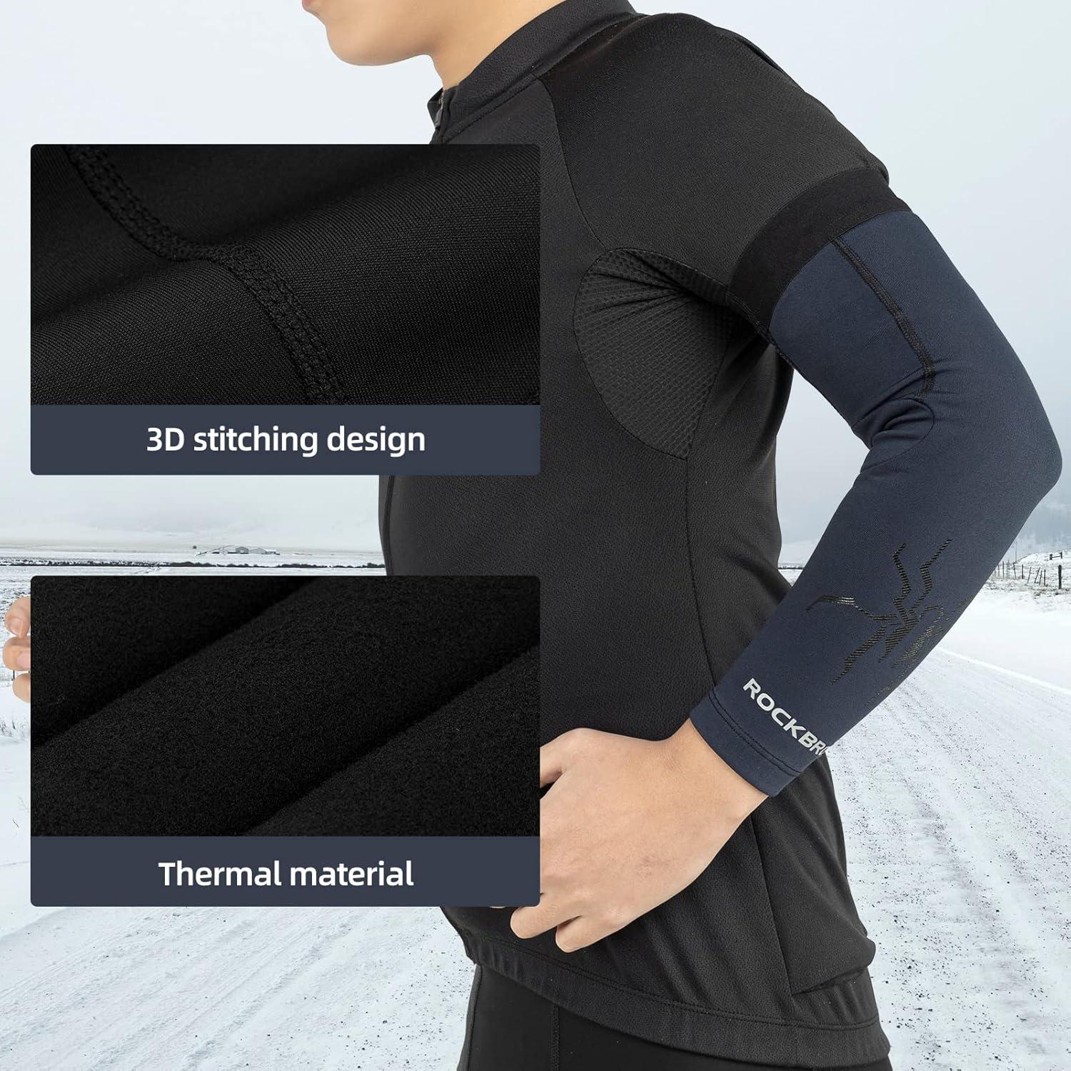imageROCKBROS Arm Sleeves Cycling Arm Warmer with Ultimate Warmth MoistureWicking Flexibility and Suitable for Men and WomenBlue and Black