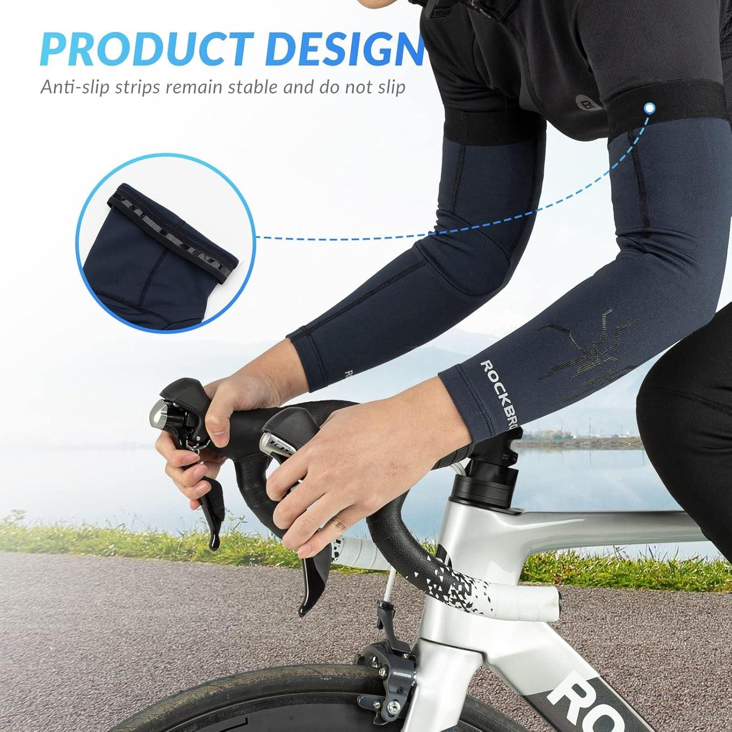 imageROCKBROS Arm Sleeves Cycling Arm Warmer with Ultimate Warmth MoistureWicking Flexibility and Suitable for Men and WomenBlue and Black
