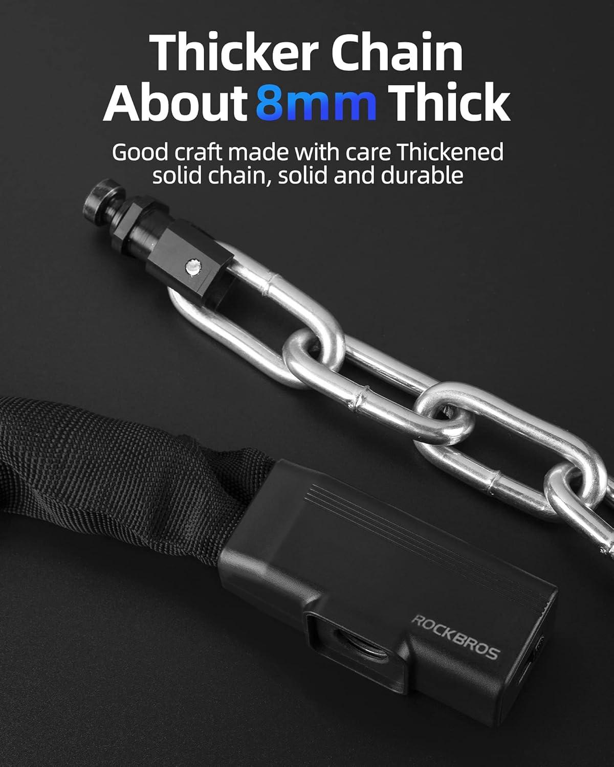 imageROCKBROS Bike Chain Lock 318ft Heavy Duty Motorcycle Chain Locks 8mm Thick AntiTheft Security Bicycle Lock with 2 Keys for Mountain Road Electric Bike Motorcycles Scooter Door Gates