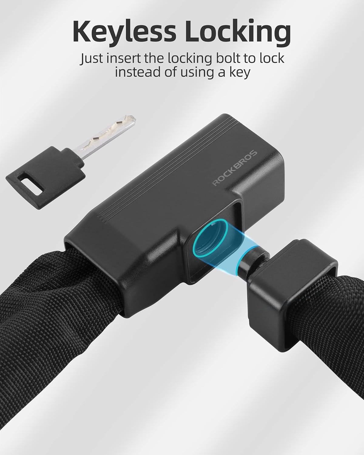 imageROCKBROS Bike Chain Lock 318ft Heavy Duty Motorcycle Chain Locks 8mm Thick AntiTheft Security Bicycle Lock with 2 Keys for Mountain Road Electric Bike Motorcycles Scooter Door Gates