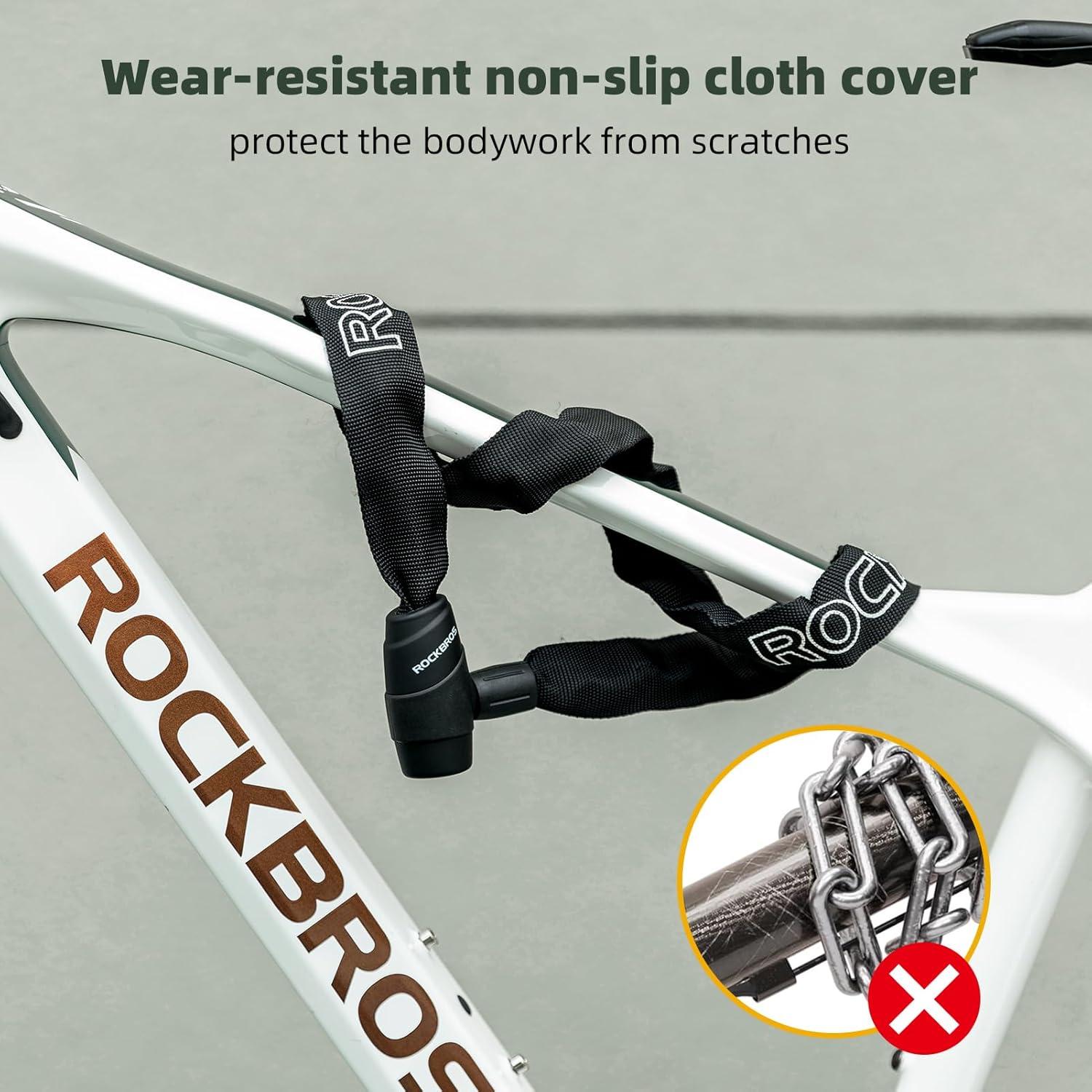 imageROCKBROS Bike Chain Lock Heavy Duty Anti Theft 3 Ft Long 5mm Thick Bicycle Lock with Key Set Cut Proof for Door FenceBlackKey
