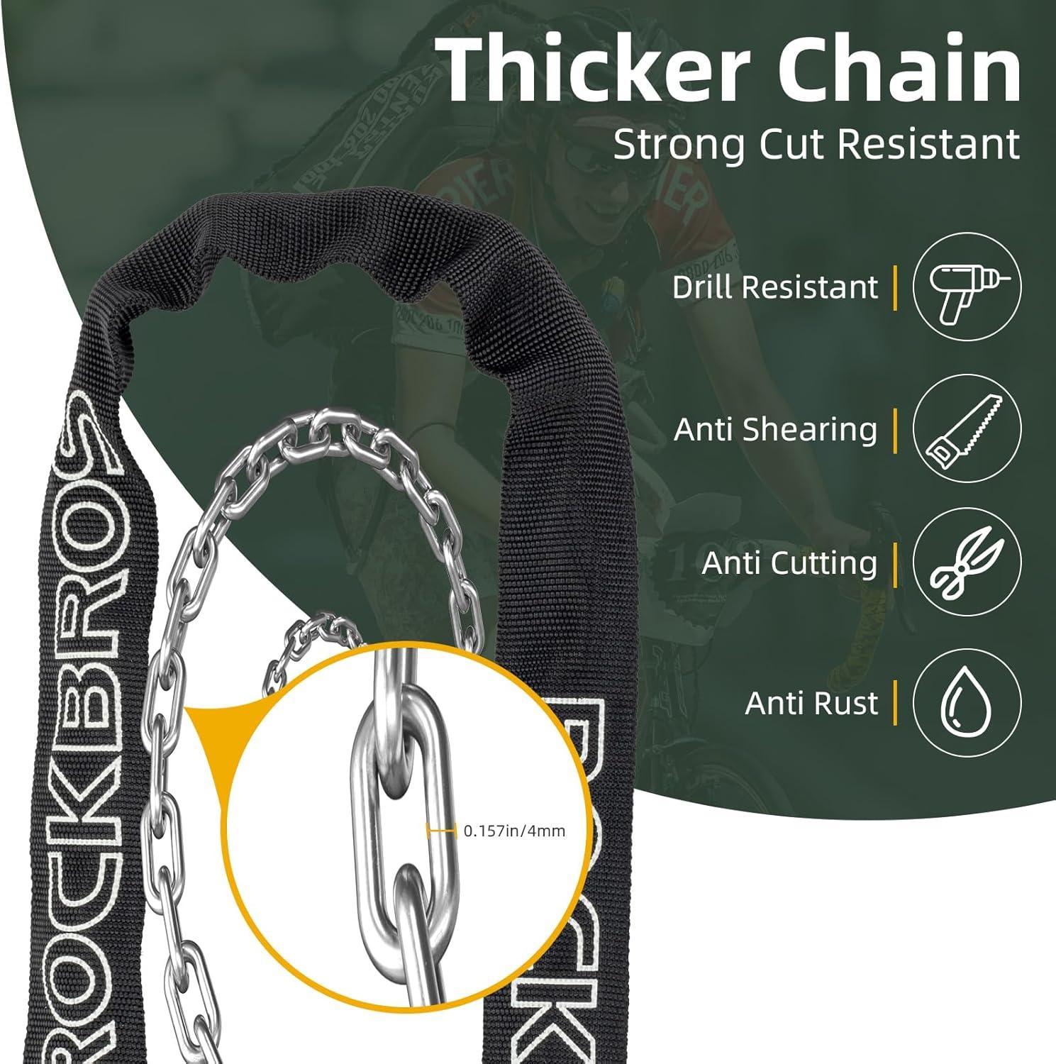 imageROCKBROS Bike Chain Lock Heavy Duty Anti Theft 3 Ft Long 5mm Thick Bicycle Lock with Key Set Cut Proof for Door FenceBlackKey