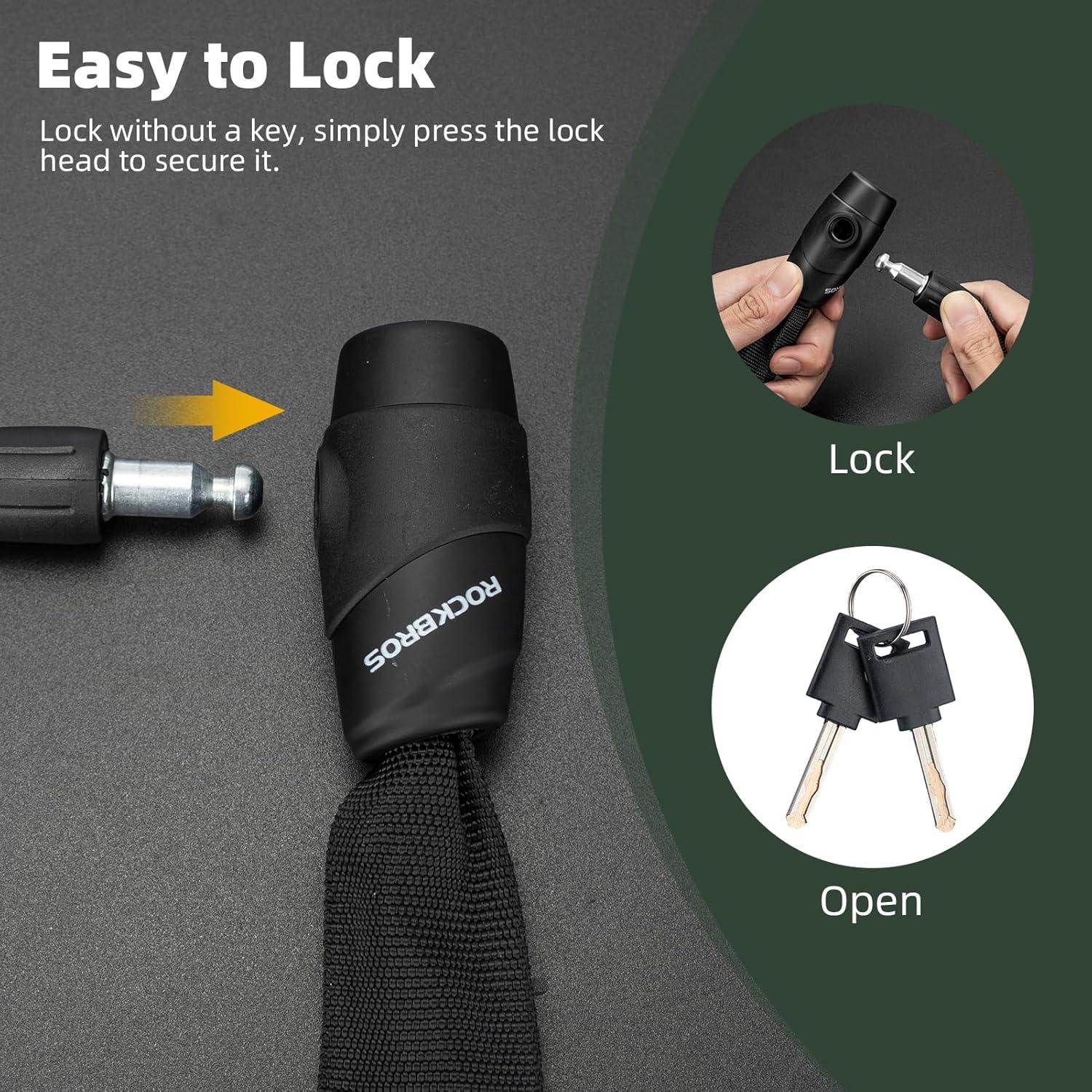 imageROCKBROS Bike Chain Lock Heavy Duty Anti Theft 3 Ft Long 5mm Thick Bicycle Lock with Key Set Cut Proof for Door FenceBlackKey