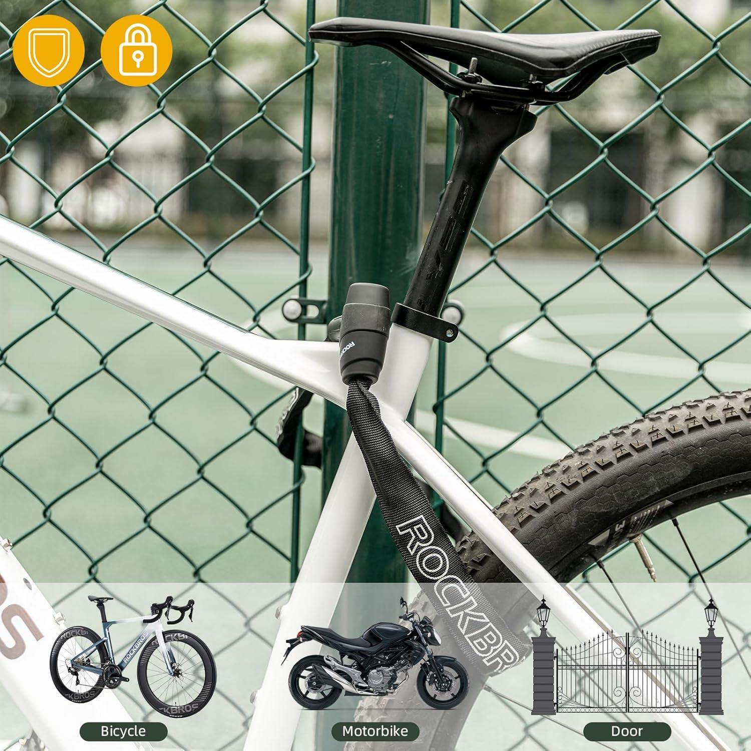 imageROCKBROS Bike Chain Lock Heavy Duty Anti Theft 3 Ft Long 5mm Thick Bicycle Lock with Key Set Cut Proof for Door FenceOrangeKey