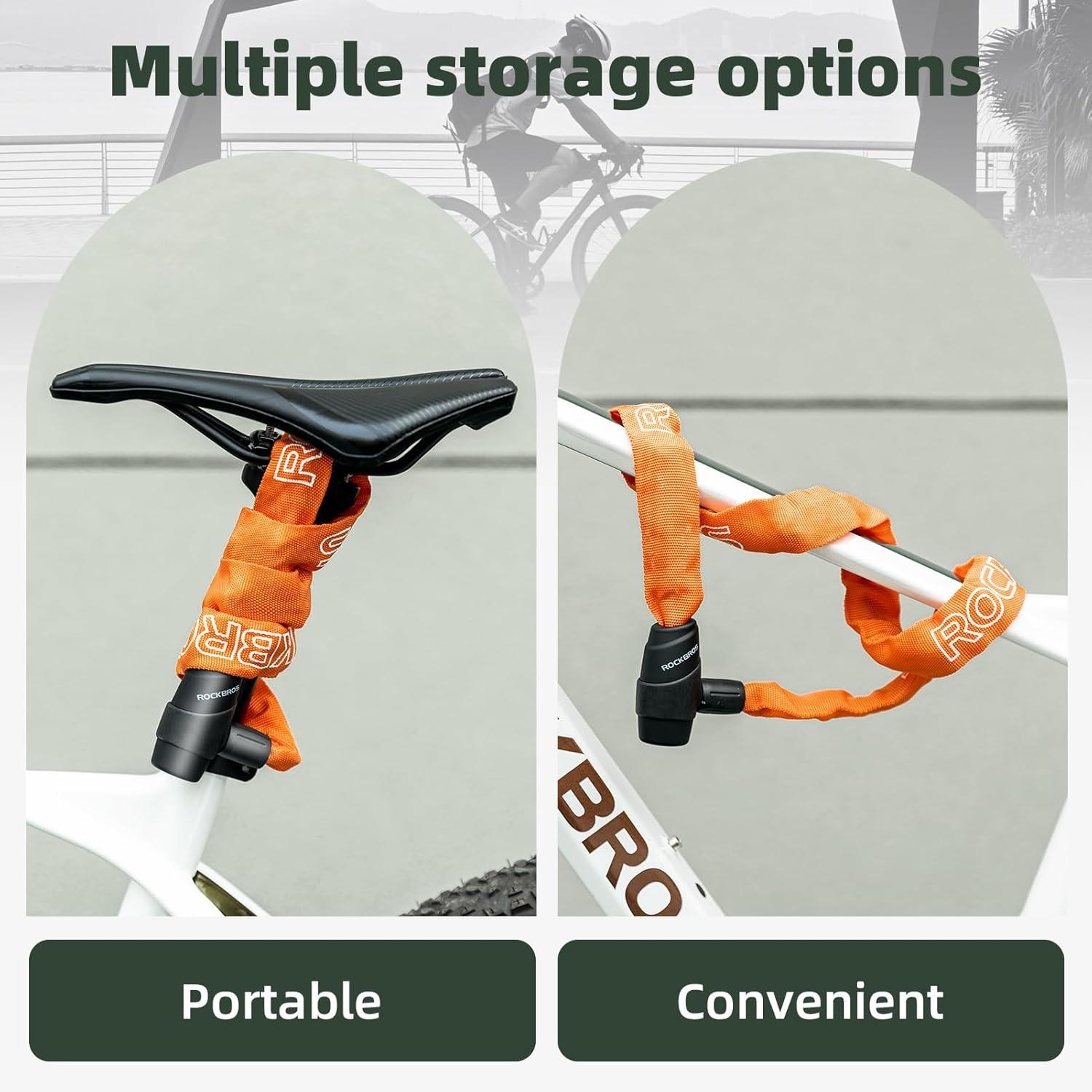 imageROCKBROS Bike Chain Lock Heavy Duty Anti Theft 3 Ft Long 5mm Thick Bicycle Lock with Key Set Cut Proof for Door FenceOrangeKey