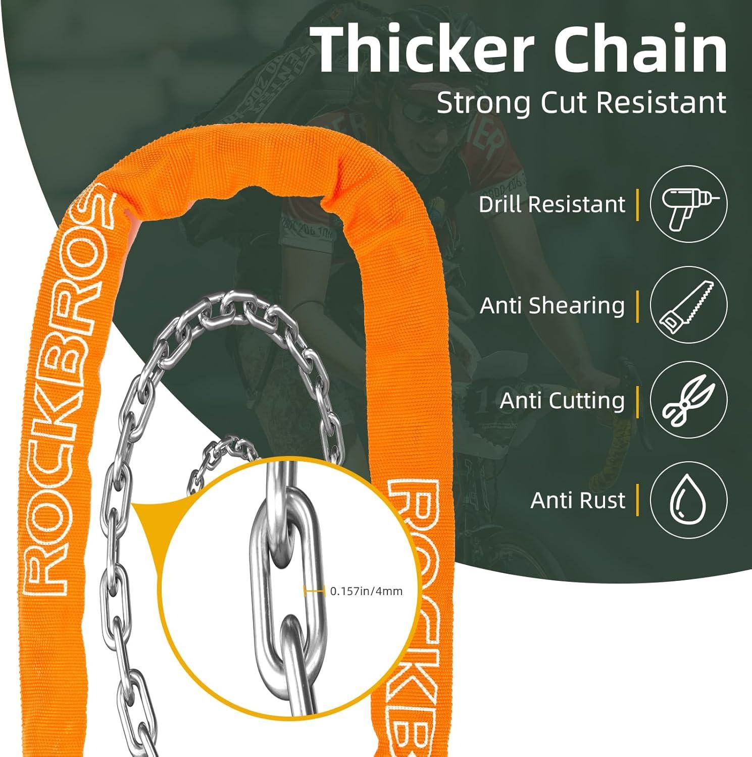 imageROCKBROS Bike Chain Lock Heavy Duty Anti Theft 3 Ft Long 5mm Thick Bicycle Lock with Key Set Cut Proof for Door FenceOrangeKey