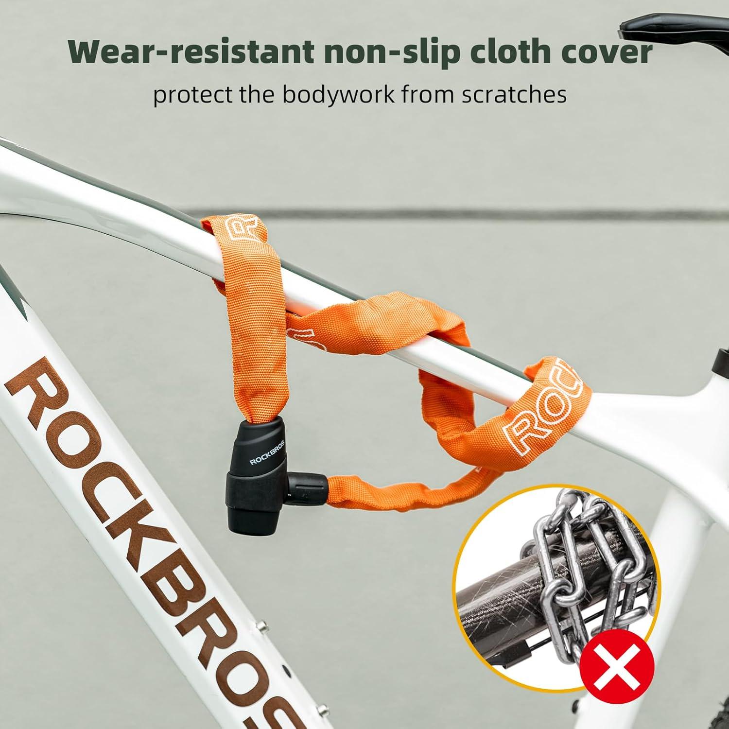 imageROCKBROS Bike Chain Lock Heavy Duty Anti Theft 3 Ft Long 5mm Thick Bicycle Lock with Key Set Cut Proof for Door FenceOrangeKey