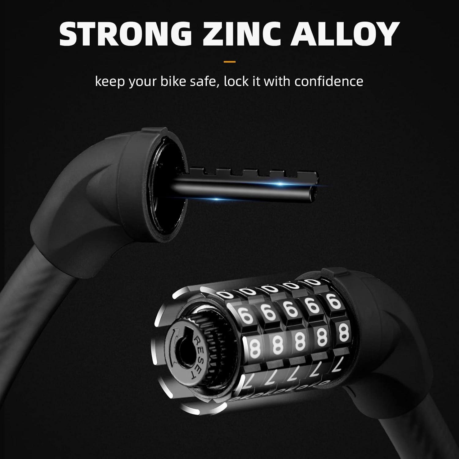 imageROCKBROS Bike Lock 5 Digit Cable Lock Lightweight Bicycle Lock Bike Lock Combination Portable Lock for Bike 22inch BlackBlack
