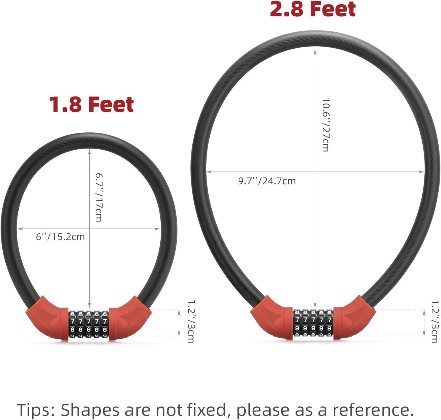 imageROCKBROS Bike Lock 5 Digit Cable Lock Lightweight Bicycle Lock Bike Lock Combination Portable Lock for Bike 22inch BlackRed