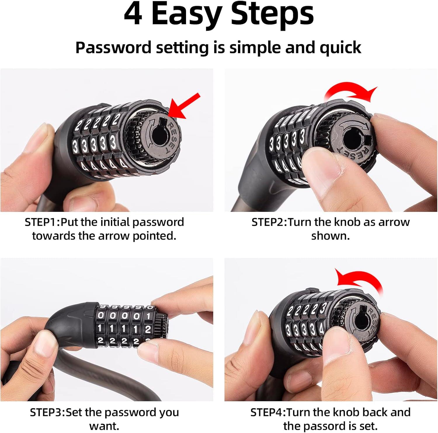 imageROCKBROS Bike Lock Cable 5 Digit Combination Bike Cable Lock AntiTheft Lightweight amp Small Bike Lock Black