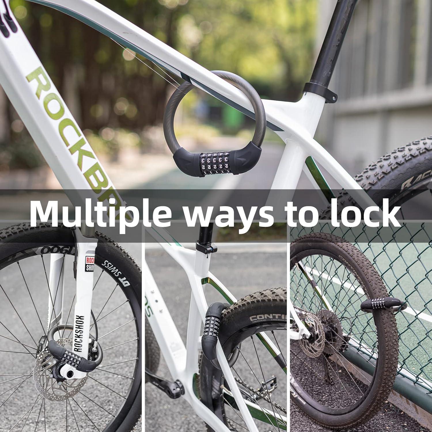 imageROCKBROS Bike Lock Cable 5 Digit Combination Bike Cable Lock AntiTheft Lightweight amp Small Bike Lock Black