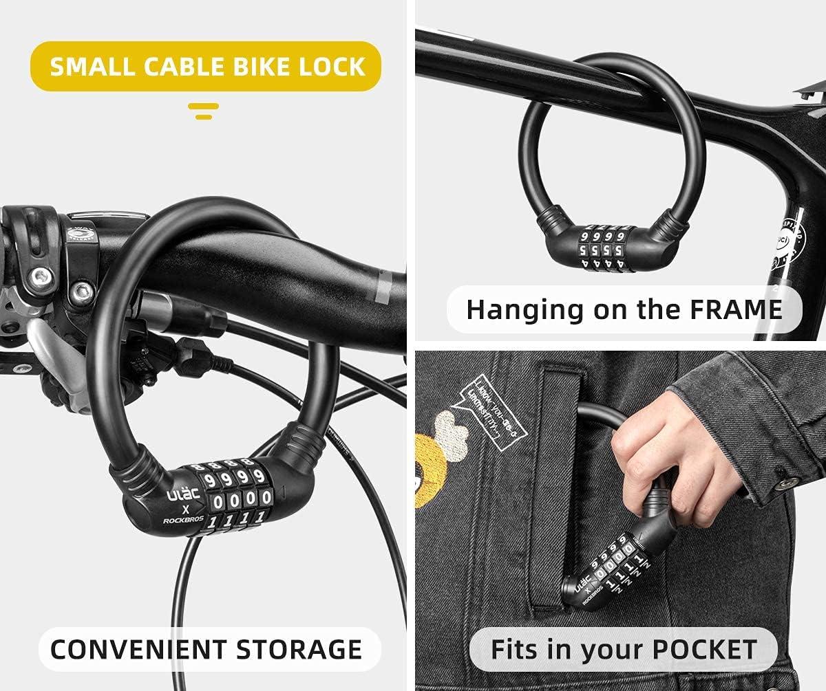 imageROCKBROS Bike Lock Cable Lightweight Bike Locks with Combinations Small Bike Cable Lock AntiTheft Bike Wheel Lock 12MM BlackBlack