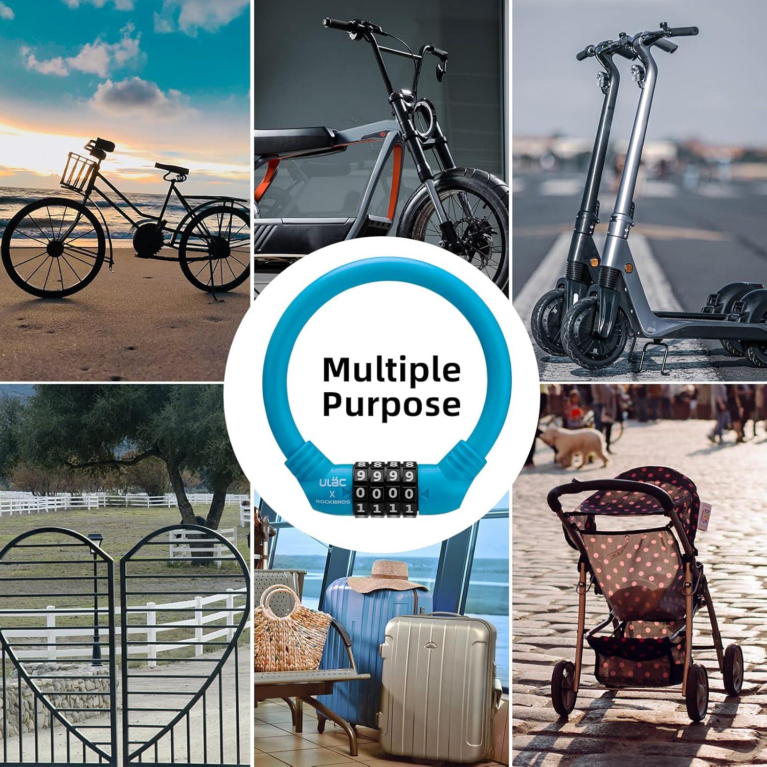 imageROCKBROS Bike Lock Cable Lightweight Bike Locks with Combinations Small Bike Cable Lock AntiTheft Bike Wheel Lock 12MM BlackBlue