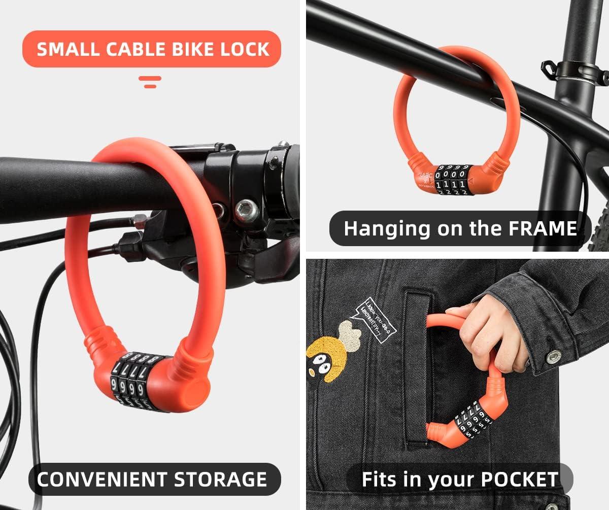 imageROCKBROS Bike Lock Cable Lightweight Bike Locks with Combinations Small Bike Cable Lock AntiTheft Bike Wheel Lock 12MM BlackOrange