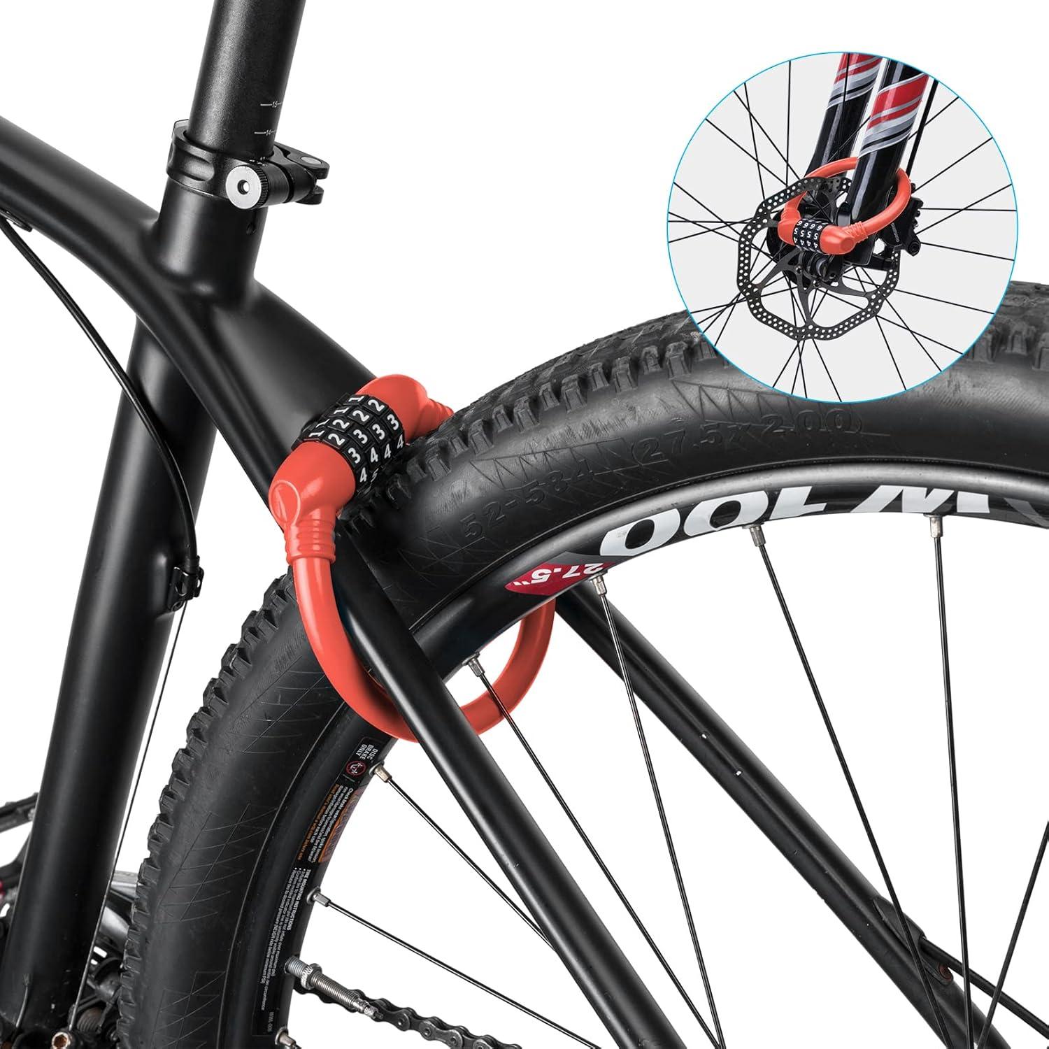 imageROCKBROS Bike Lock Cable Lightweight Bike Locks with Combinations Small Bike Cable Lock AntiTheft Bike Wheel Lock 12MM BlackOrange