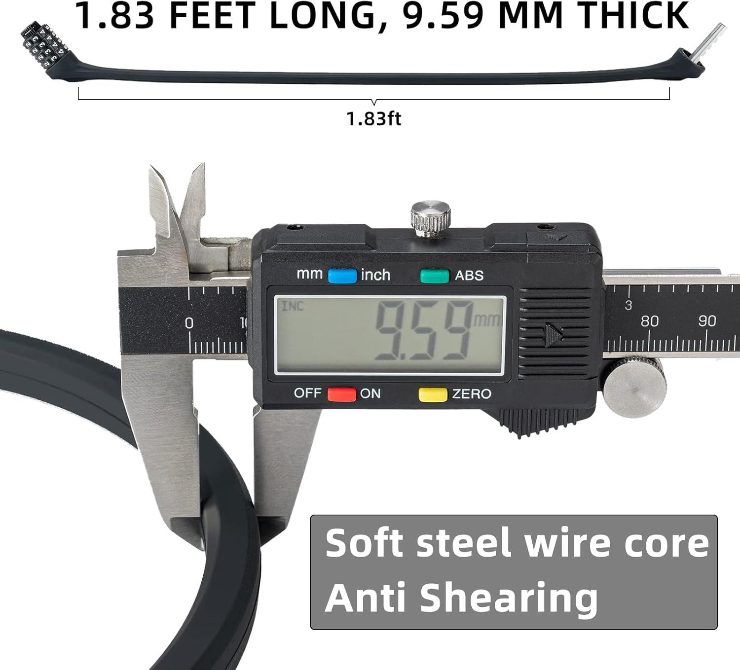 imageROCKBROS Bike Lock Cable Locks with Combination Anti Theft 4 Digit Combination Bike Lock Lightweight Bicycle Lock Silicone Cable Lock 183 FeetBlack