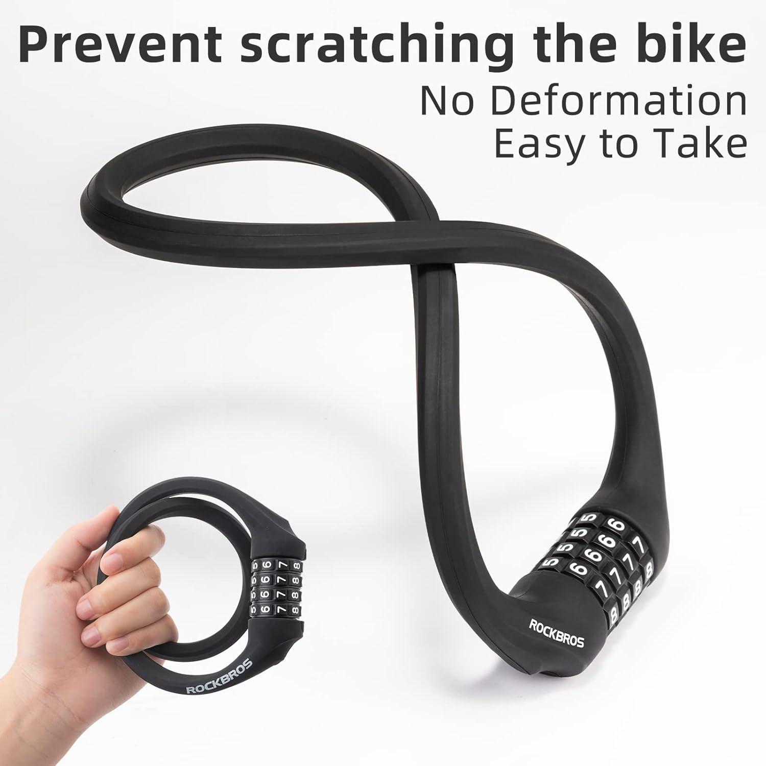 imageROCKBROS Bike Lock Cable Locks with Combination Anti Theft 4 Digit Combination Bike Lock Lightweight Bicycle Lock Silicone Cable Lock 183 FeetBlack
