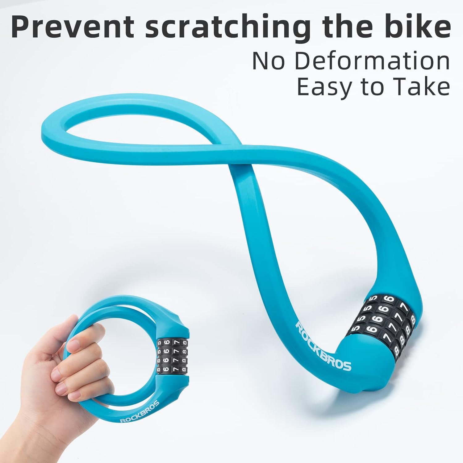 imageROCKBROS Bike Lock Cable Locks with Combination Anti Theft 4 Digit Combination Bike Lock Lightweight Bicycle Lock Silicone Cable Lock 183 FeetBlue