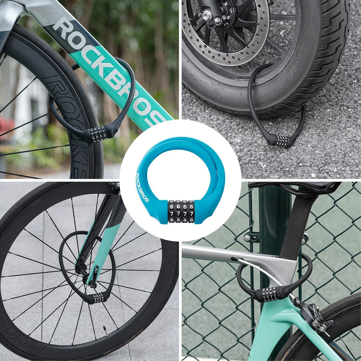 imageROCKBROS Bike Lock Cable Locks with Combination Anti Theft 4 Digit Combination Bike Lock Lightweight Bicycle Lock Silicone Cable Lock 183 FeetBlue