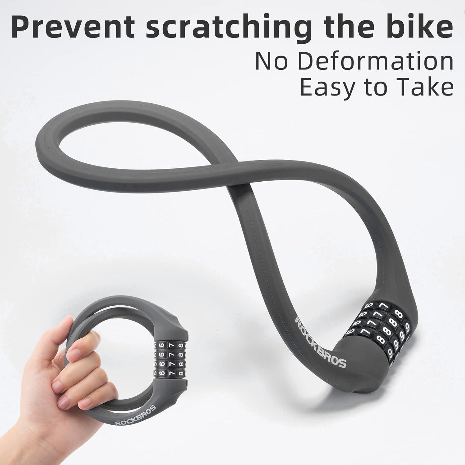 imageROCKBROS Bike Lock Cable Locks with Combination Anti Theft 4 Digit Combination Bike Lock Lightweight Bicycle Lock Silicone Cable Lock 183 FeetGray