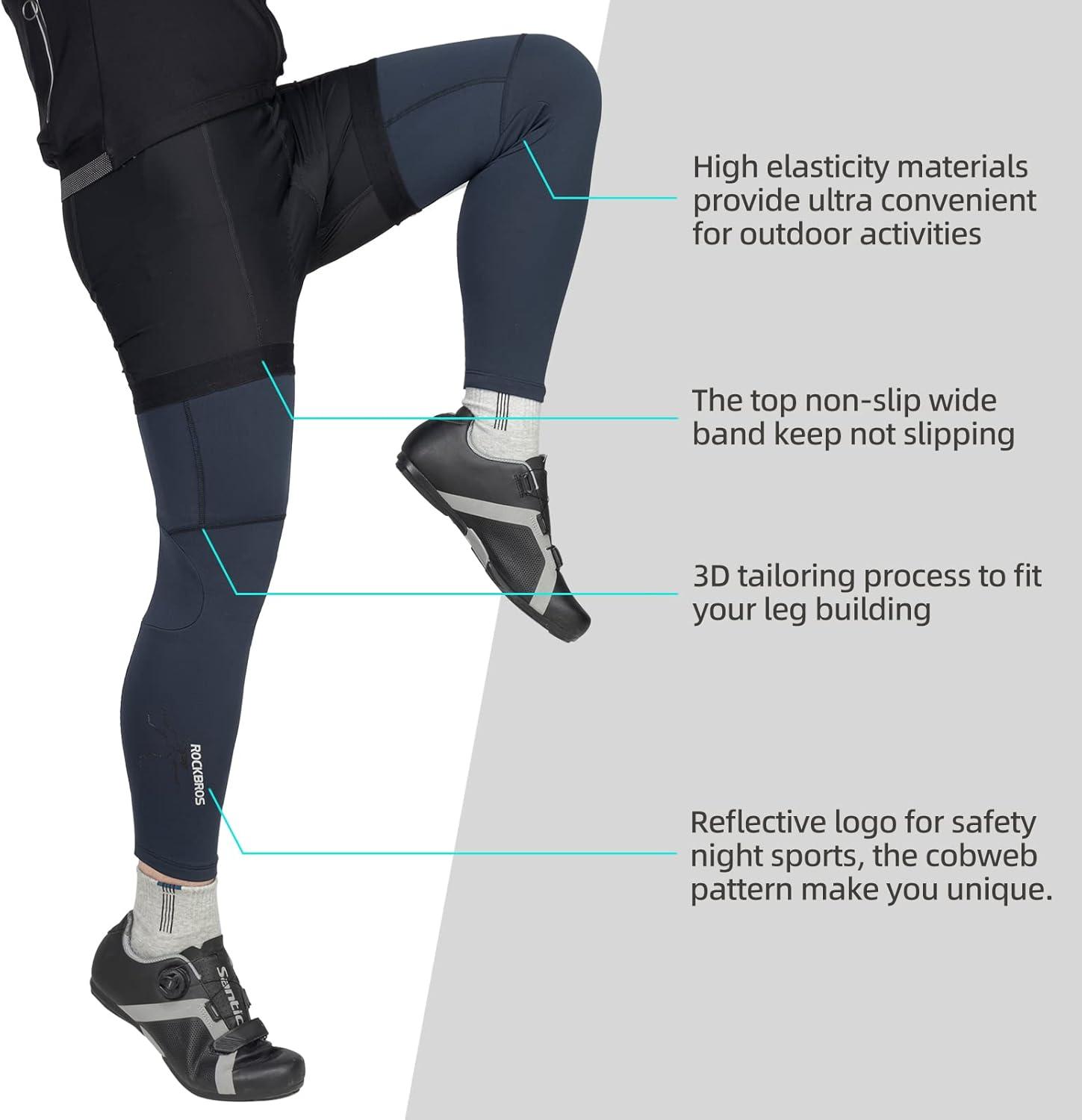 imageROCKBROS Cycling Leg Warmers for Men Women Winter Long Leg Sleeves Compression Knee Leg WarmerBlack Blue