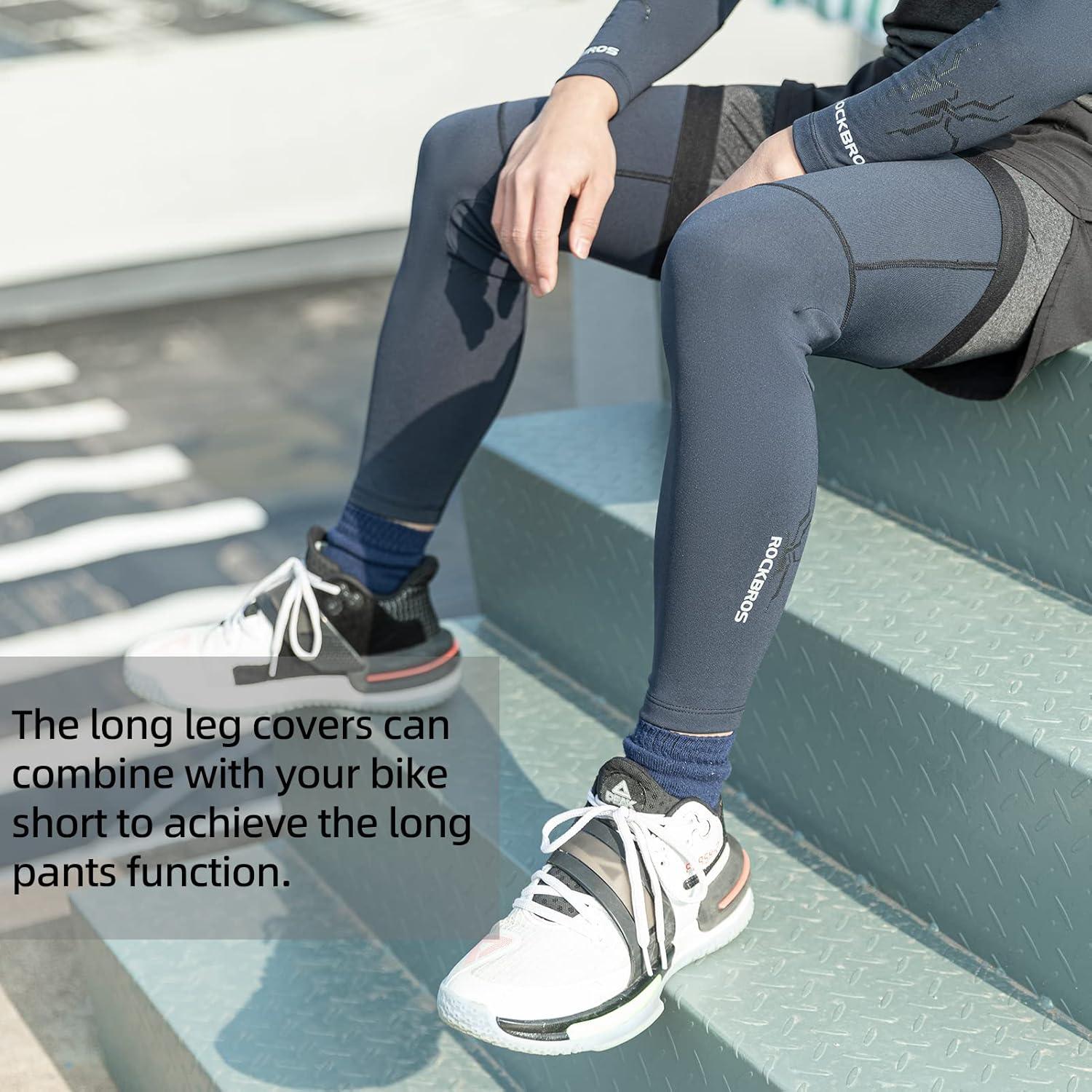 imageROCKBROS Cycling Leg Warmers for Men Women Winter Long Leg Sleeves Compression Knee Leg WarmerBlack Blue