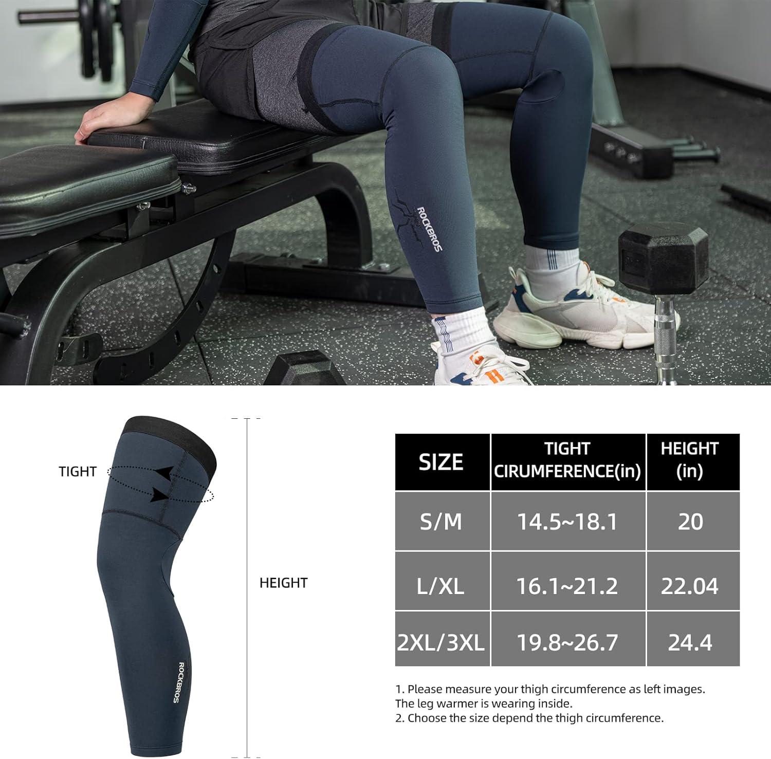 imageROCKBROS Cycling Leg Warmers for Men Women Winter Long Leg Sleeves Compression Knee Leg WarmerBlack Blue