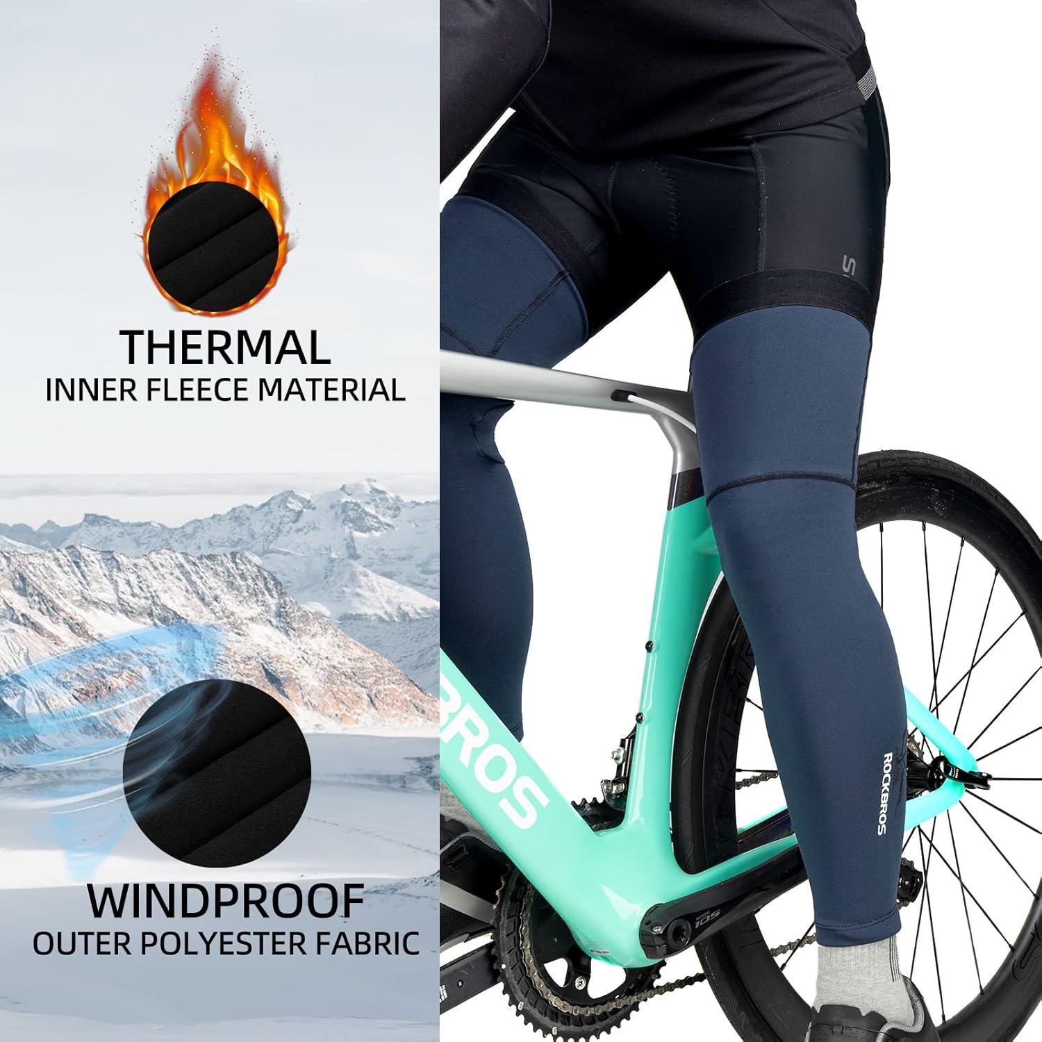 imageROCKBROS Cycling Leg Warmers for Men Women Winter Long Leg Sleeves Compression Knee Leg WarmerBlack Blue
