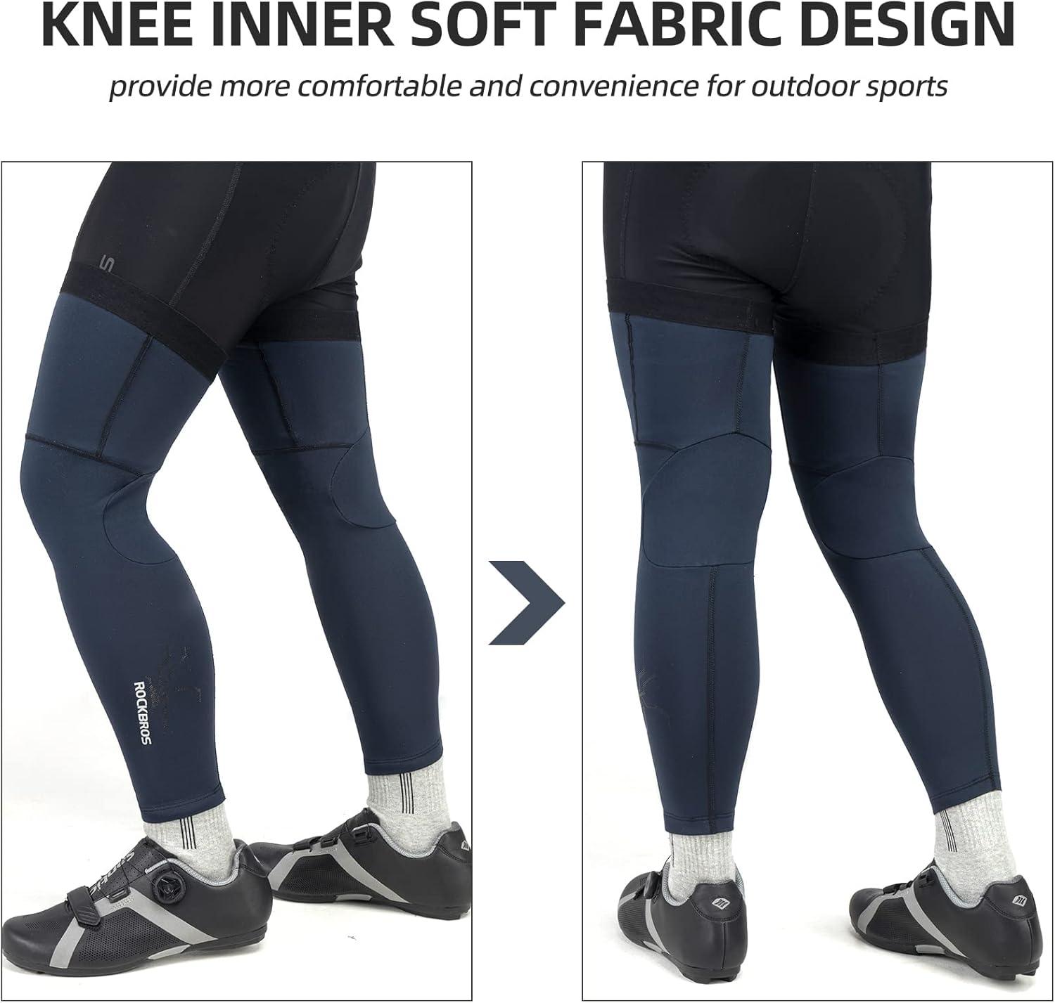 imageROCKBROS Cycling Leg Warmers for Men Women Winter Long Leg Sleeves Compression Knee Leg WarmerBlack Blue