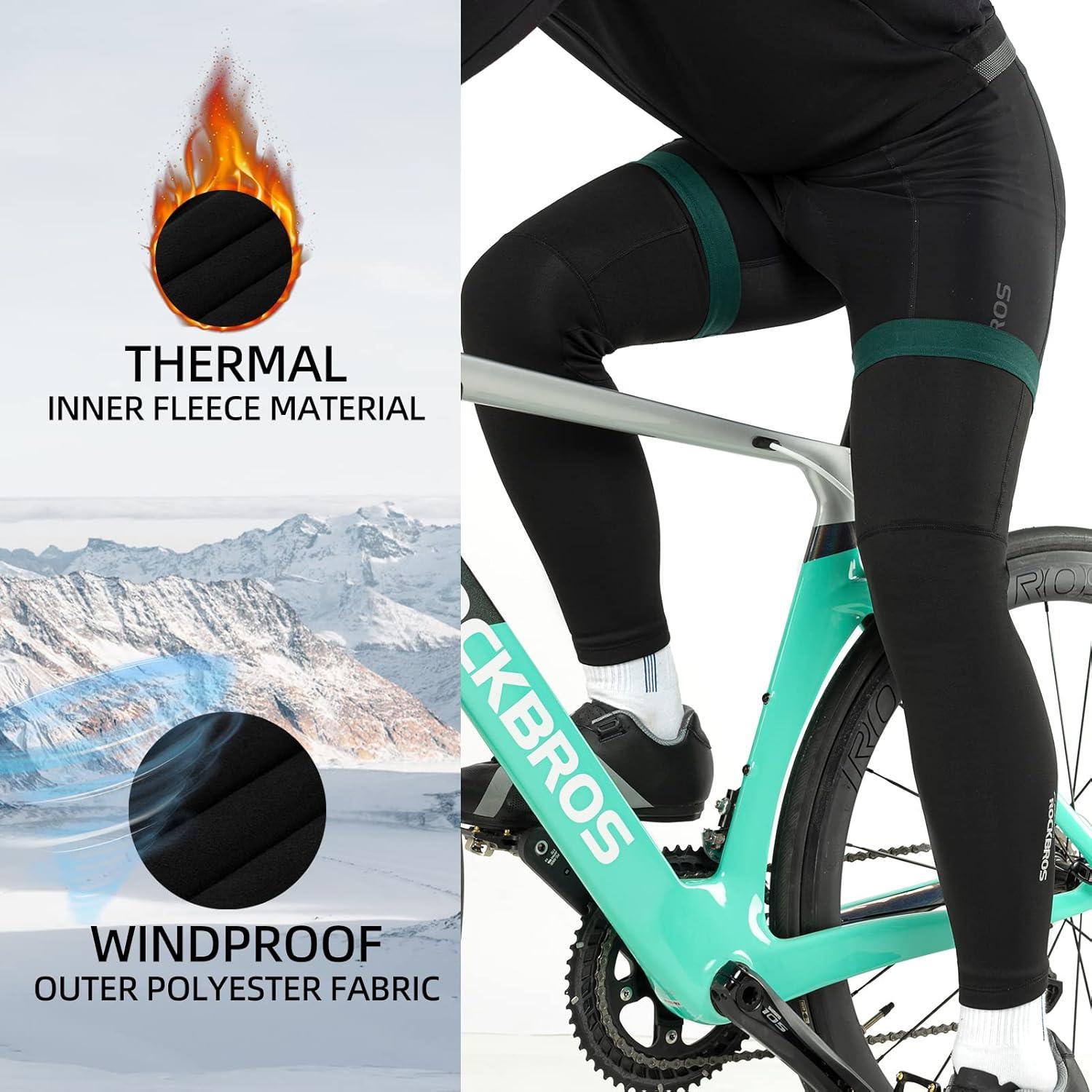 imageROCKBROS Cycling Leg Warmers for Men Women Winter Long Leg Sleeves Compression Knee Leg WarmerBlack Green