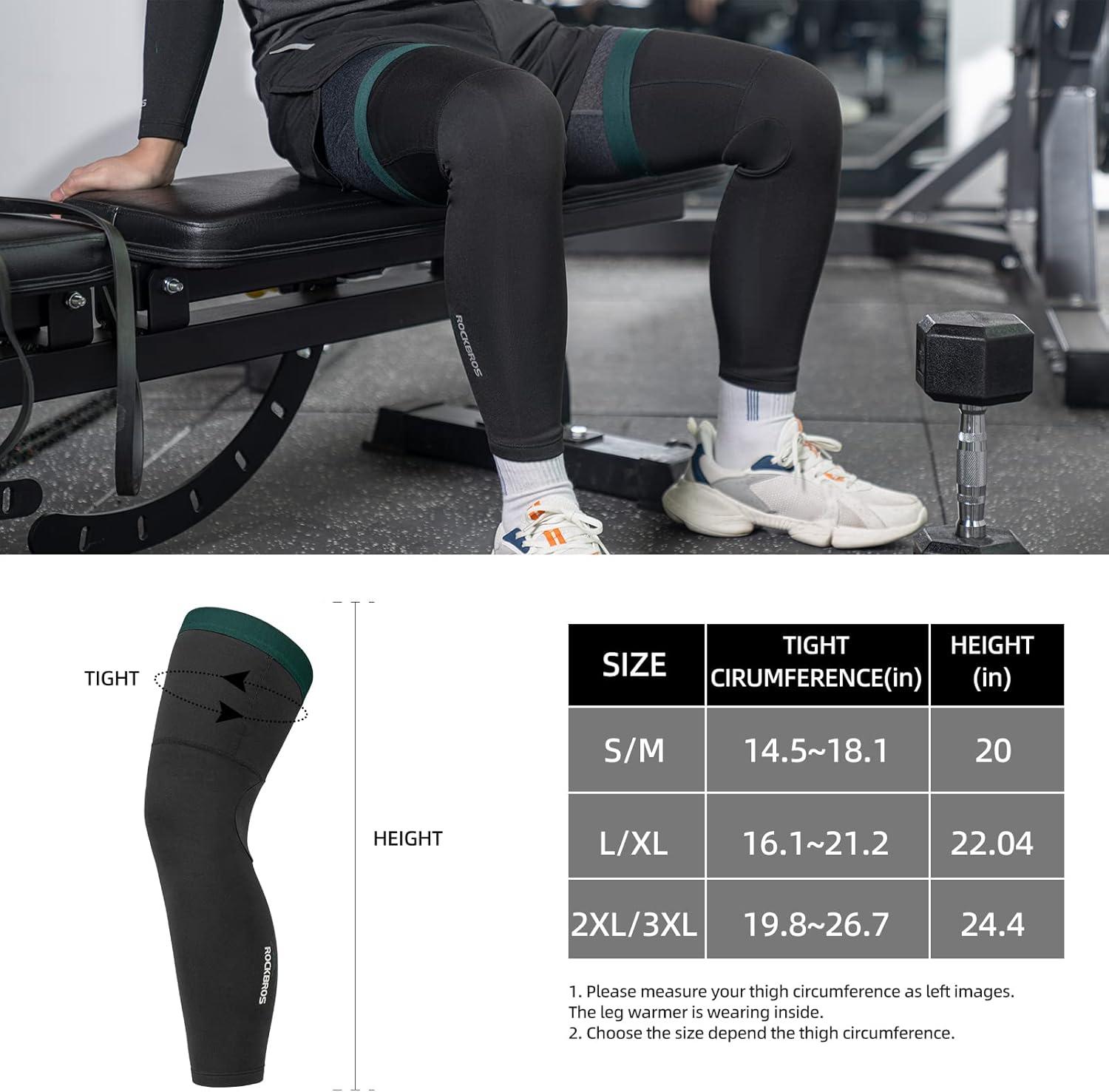 imageROCKBROS Cycling Leg Warmers for Men Women Winter Long Leg Sleeves Compression Knee Leg WarmerBlack Green