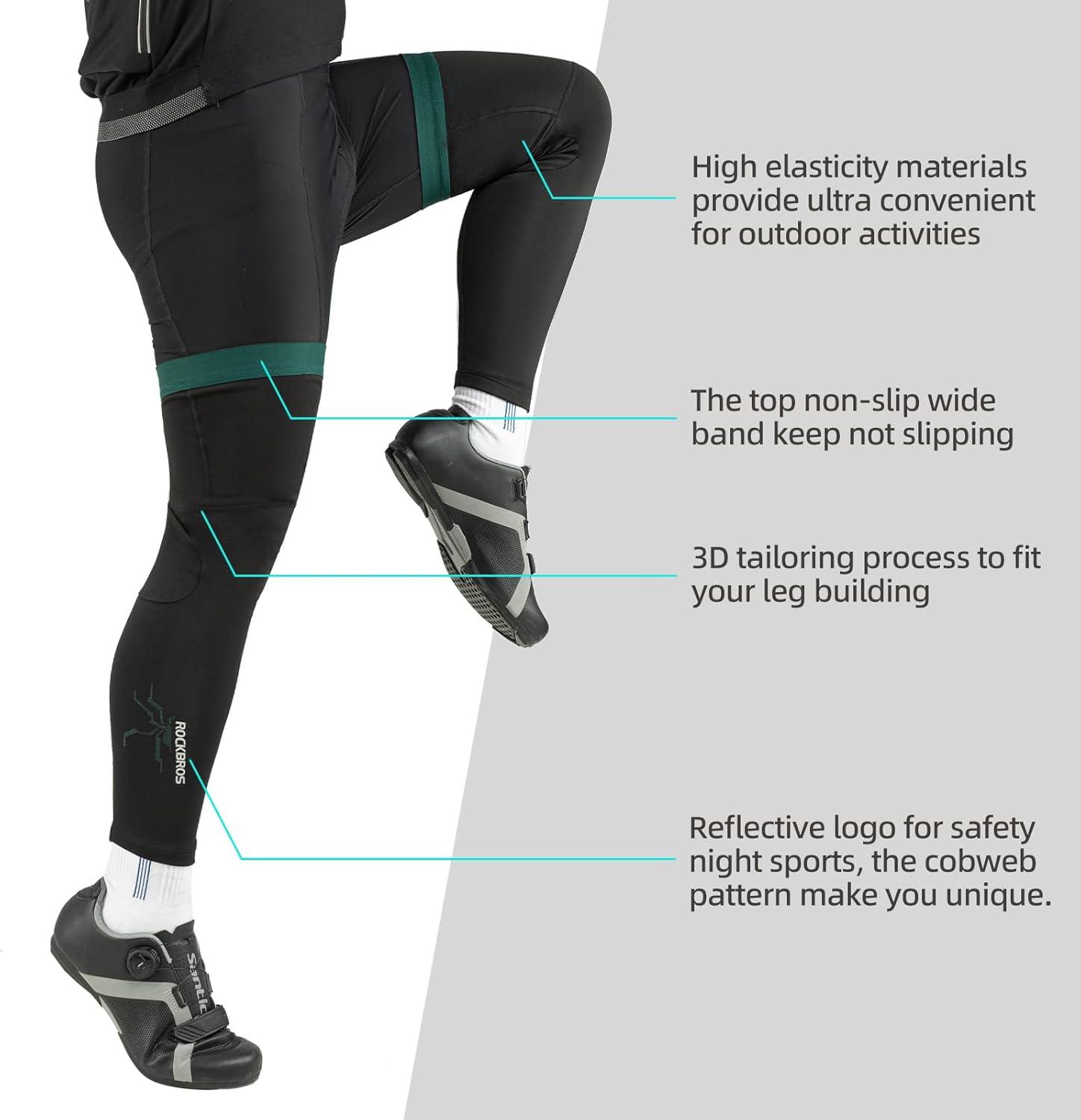 imageROCKBROS Cycling Leg Warmers for Men Women Winter Long Leg Sleeves Compression Knee Leg WarmerBlack Green