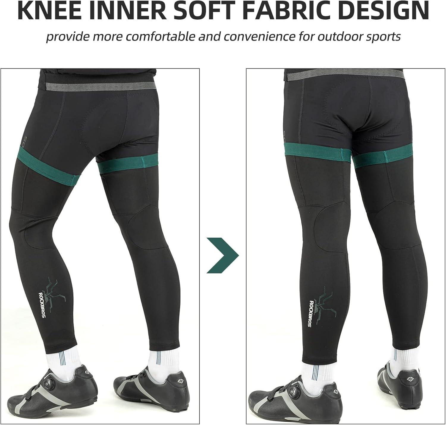 imageROCKBROS Cycling Leg Warmers for Men Women Winter Long Leg Sleeves Compression Knee Leg WarmerBlack Green