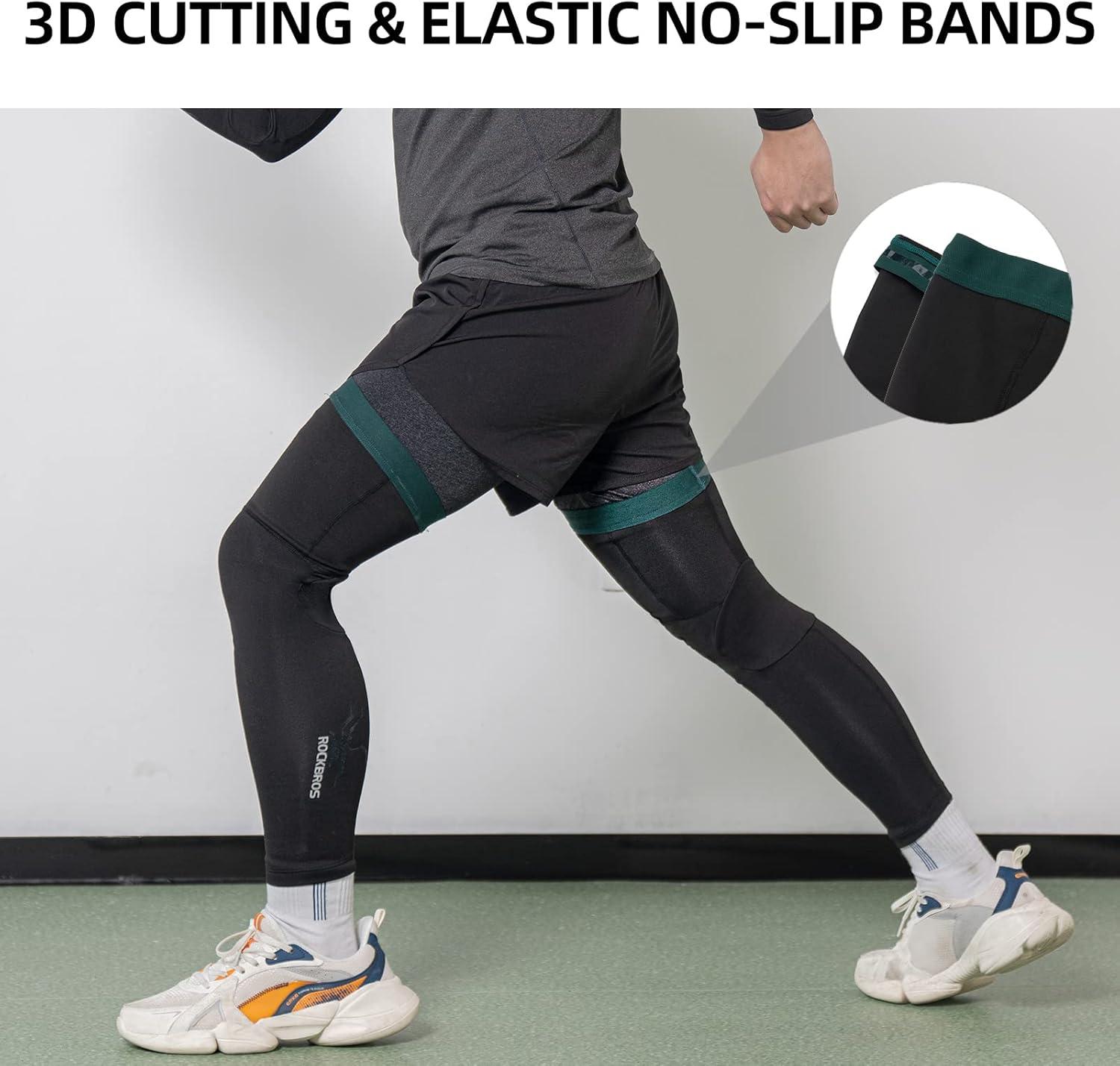 imageROCKBROS Cycling Leg Warmers for Men Women Winter Long Leg Sleeves Compression Knee Leg WarmerBlack Green