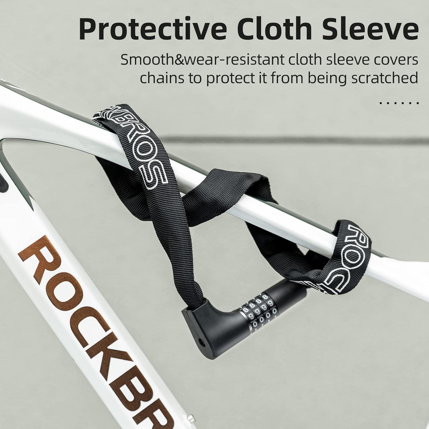 imageROCKBROS Heavy Duty AntiTheft Bike Lock 32FT Security Bicycle Chain Lock with Resettable Combination and 2 Keys for Bikes Motorcycle Door Gate Fence Grill