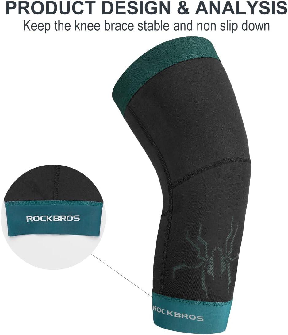 imageROCKBROS Knee Warmer for Men Thermal Leg Warmer Knee Brace Antislip Knee Sleeves Winter for Basketball Cycling Knee WarmerBlack Green