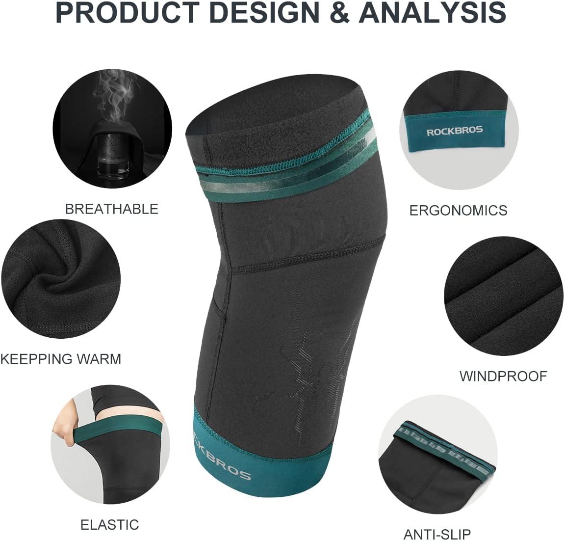 imageROCKBROS Knee Warmer for Men Thermal Leg Warmer Knee Brace Antislip Knee Sleeves Winter for Basketball Cycling Knee WarmerBlack Green