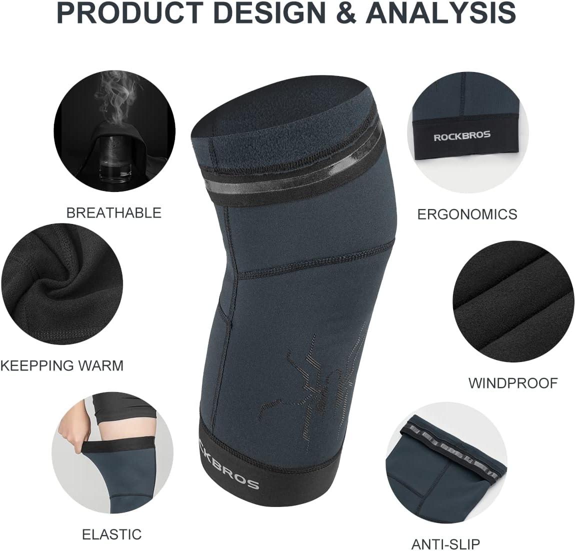 imageROCKBROS Knee Warmer for Men Thermal Leg Warmer Knee Brace Antislip Knee Sleeves Winter for Basketball Cycling Knee WarmerBlue Black