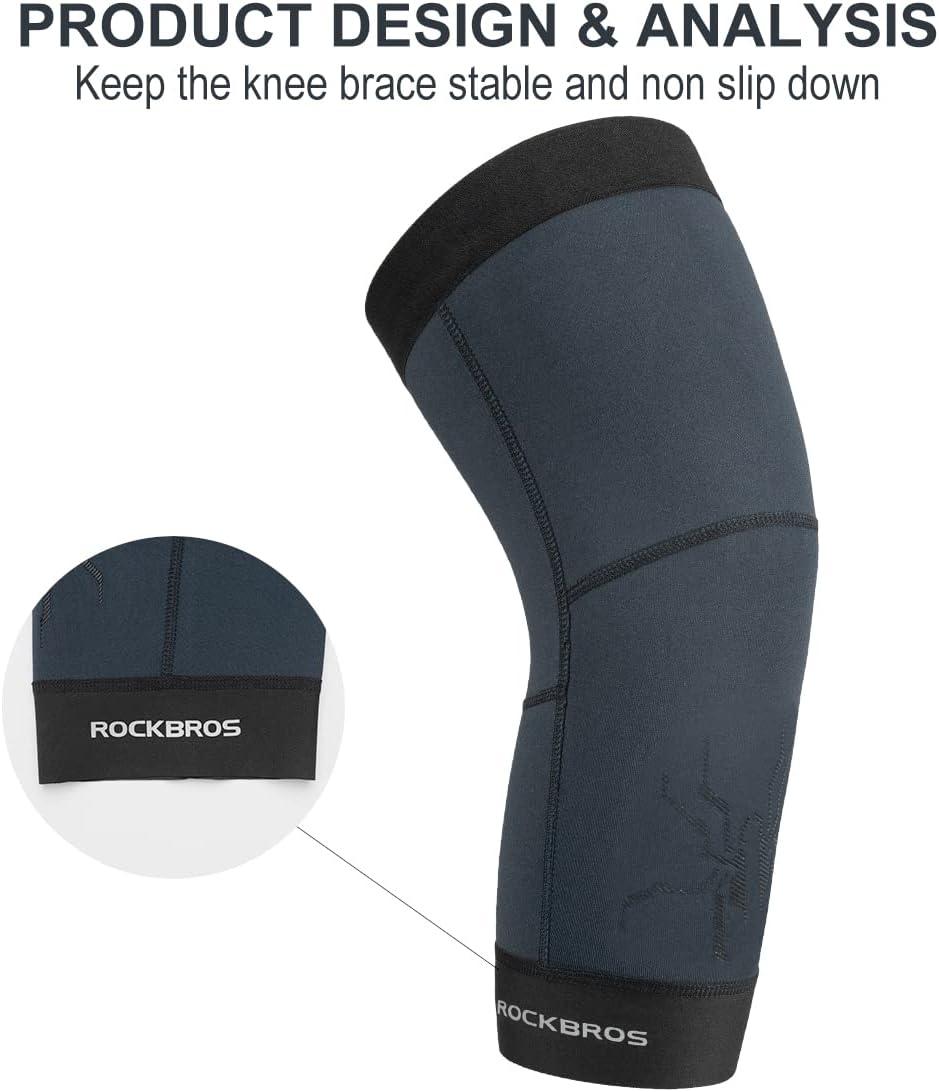 imageROCKBROS Knee Warmer for Men Thermal Leg Warmer Knee Brace Antislip Knee Sleeves Winter for Basketball Cycling Knee WarmerBlue Black