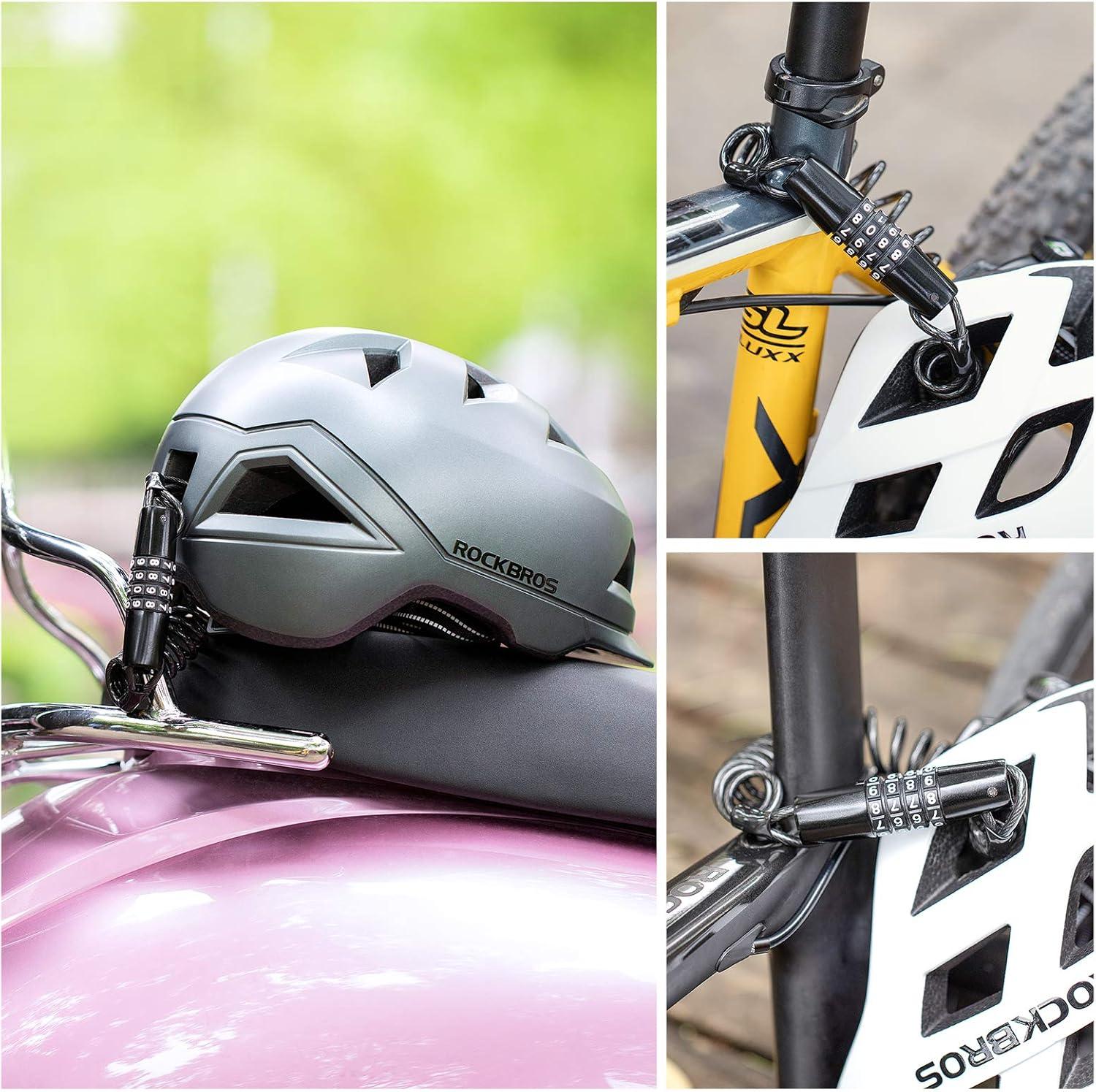 imageROCKBROS Motorcycle Helmet Lock Bike Helmet Lock 4 Digit Little Cable Lock Retractable Luggage Stroller Black 2Pcs