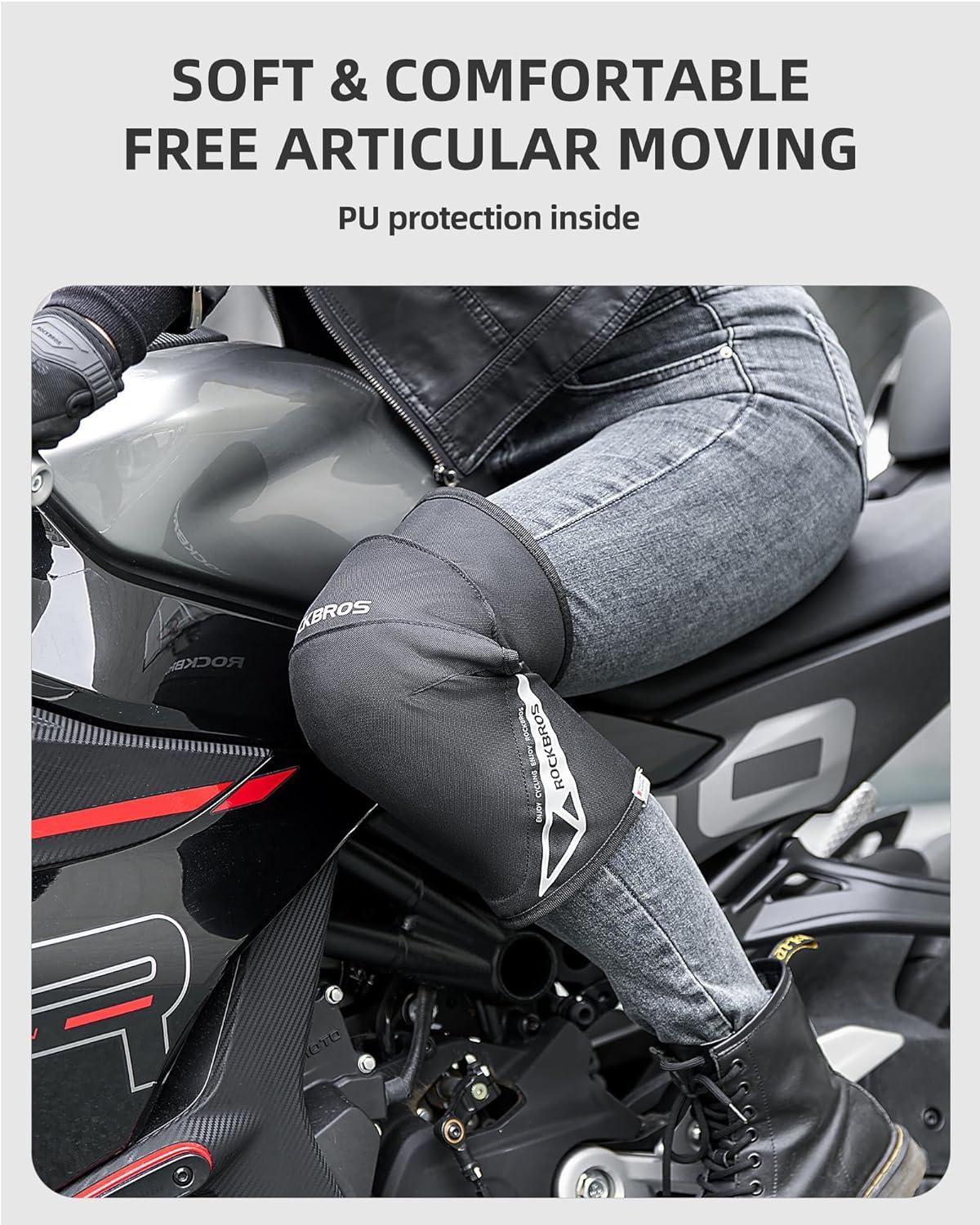 imageROCKBROS Motorcycle Knee Pad Winter Leg Warmer Windproof Knee Warm Pad with EVA Protector for Motorcycle Skiing SnowmobileShortBlack