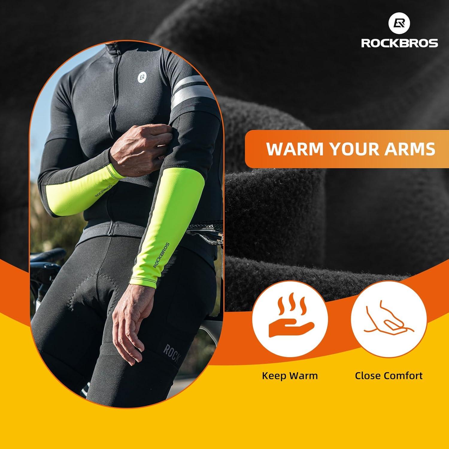 imageROCKBROS Thermal Arm Warmers Compression Arm Sleeves for Men Cycling Arm Warmers for Winter Outdoor Activities