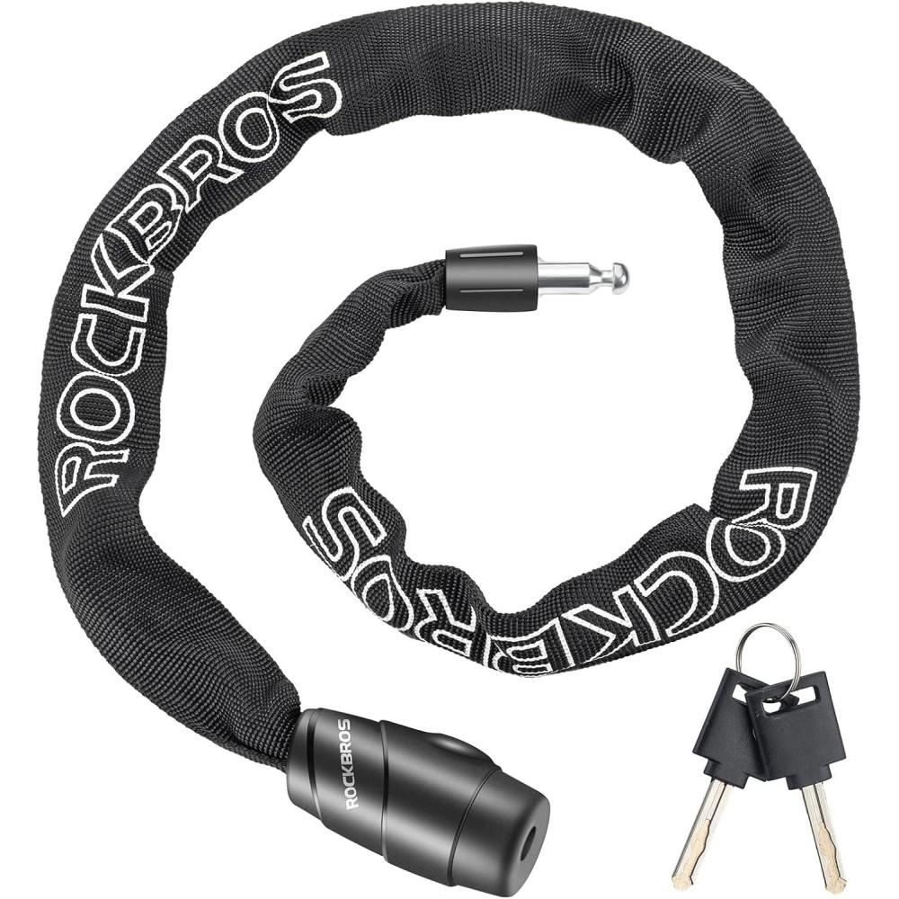 imageROCKBROS Bike Chain Lock Heavy Duty Anti Theft 3 Ft Long 5mm Thick Bicycle Lock with Key Set Cut Proof for Door FenceBlackKey