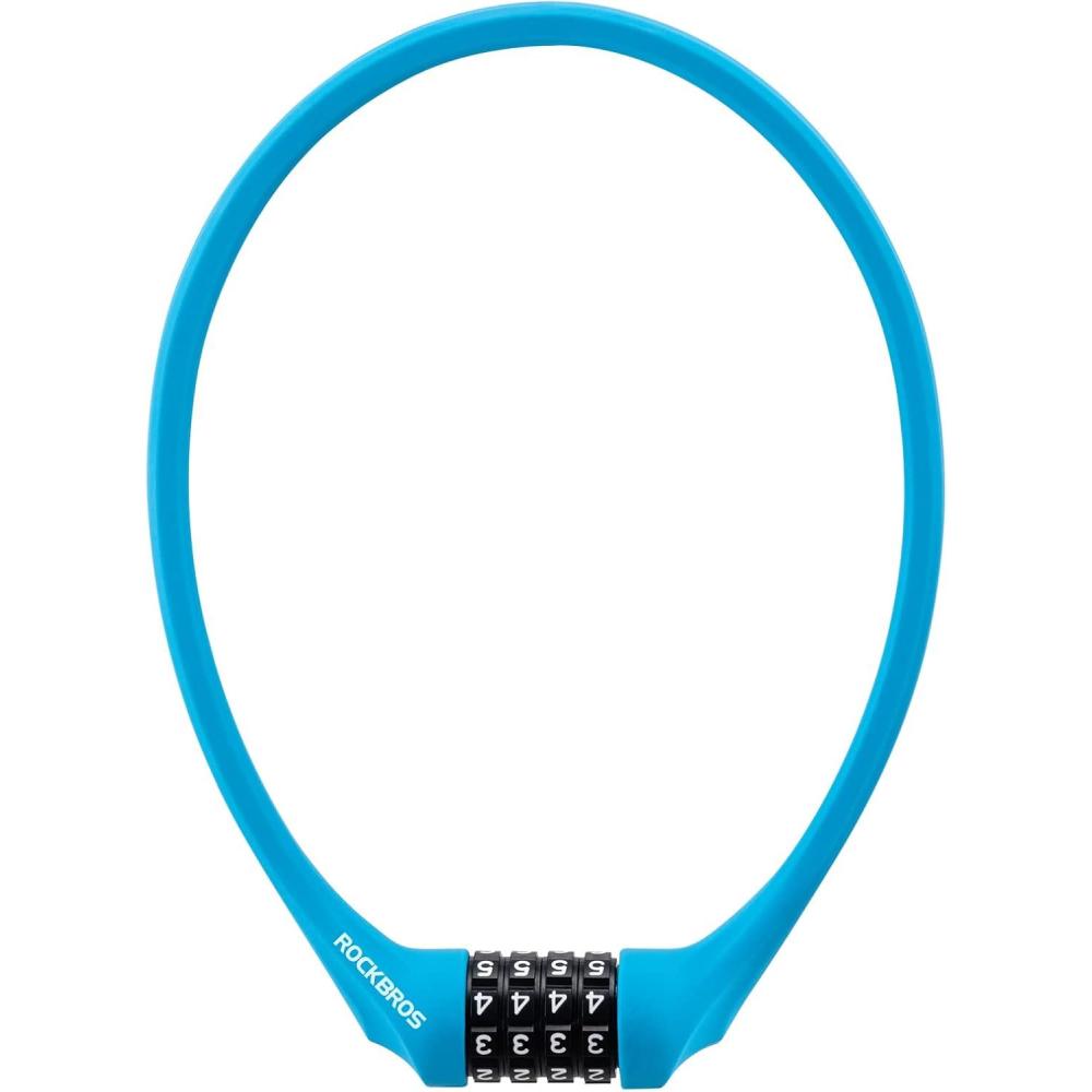 imageROCKBROS Bike Lock Cable Locks with Combination Anti Theft 4 Digit Combination Bike Lock Lightweight Bicycle Lock Silicone Cable Lock 183 FeetBlue