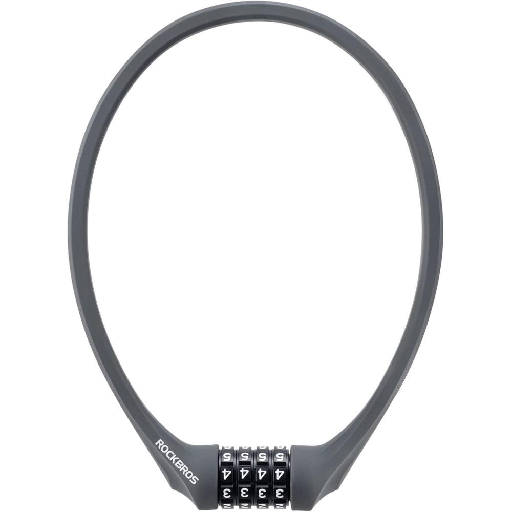 imageROCKBROS Bike Lock Cable Locks with Combination Anti Theft 4 Digit Combination Bike Lock Lightweight Bicycle Lock Silicone Cable Lock 183 FeetGray