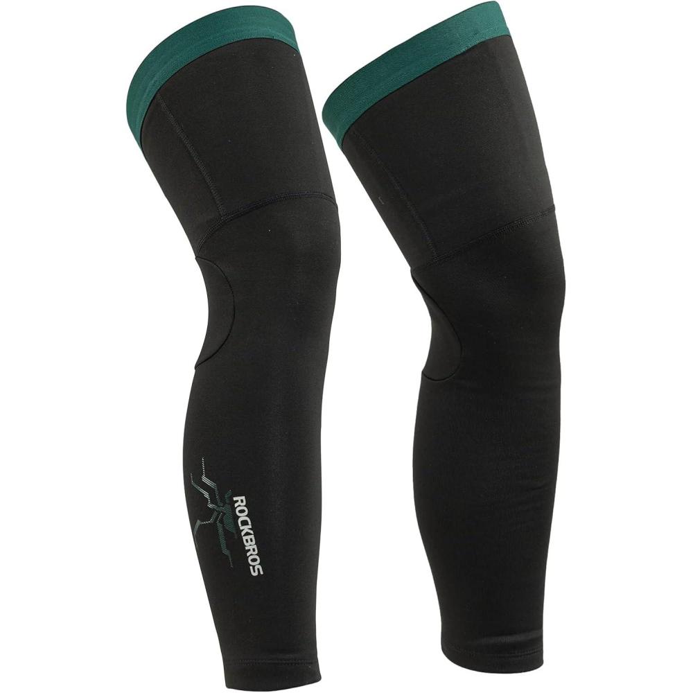 imageROCKBROS Cycling Leg Warmers for Men Women Winter Long Leg Sleeves Compression Knee Leg WarmerBlack Green